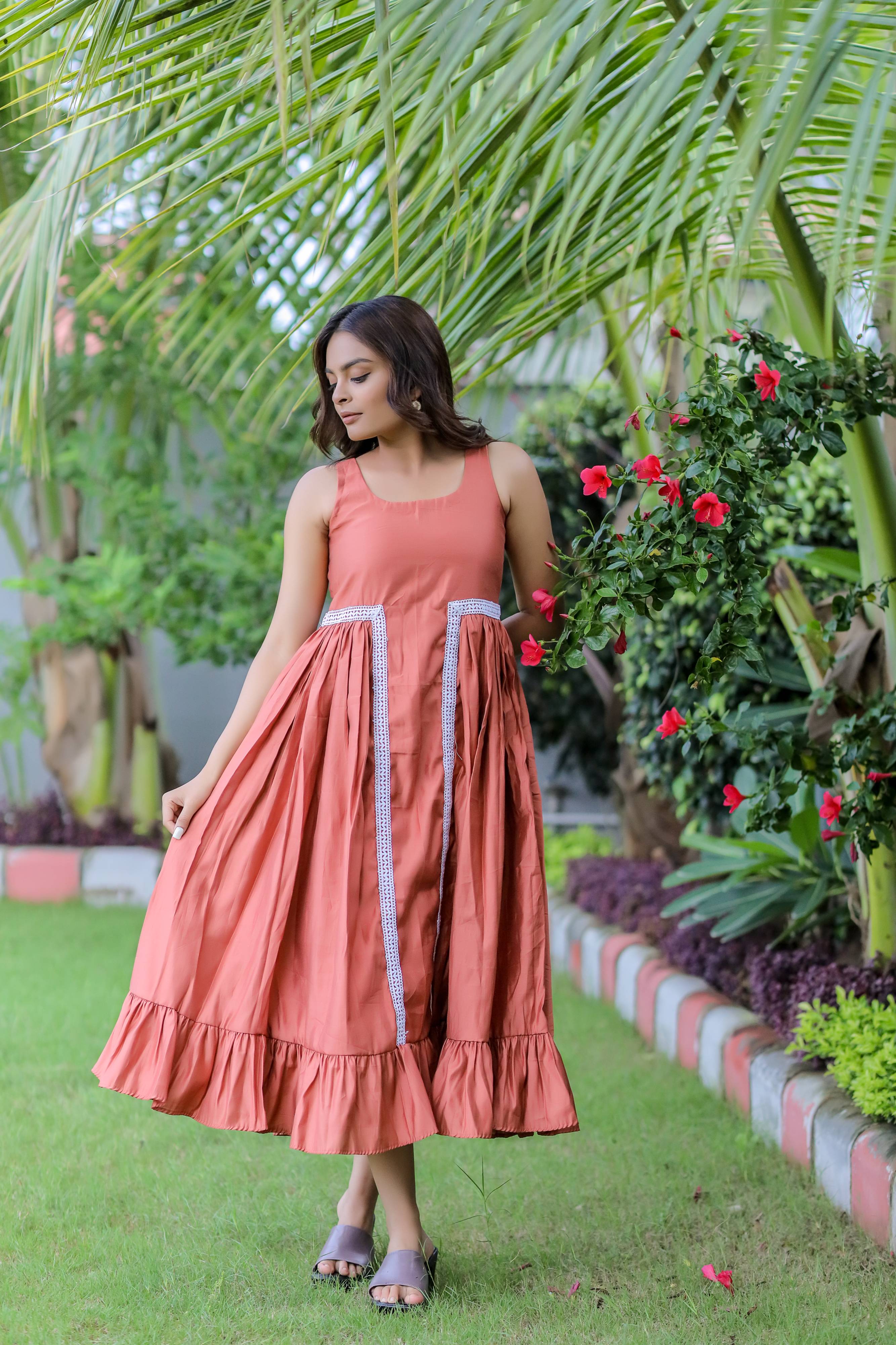 Peach Ruffle Maxi Dress