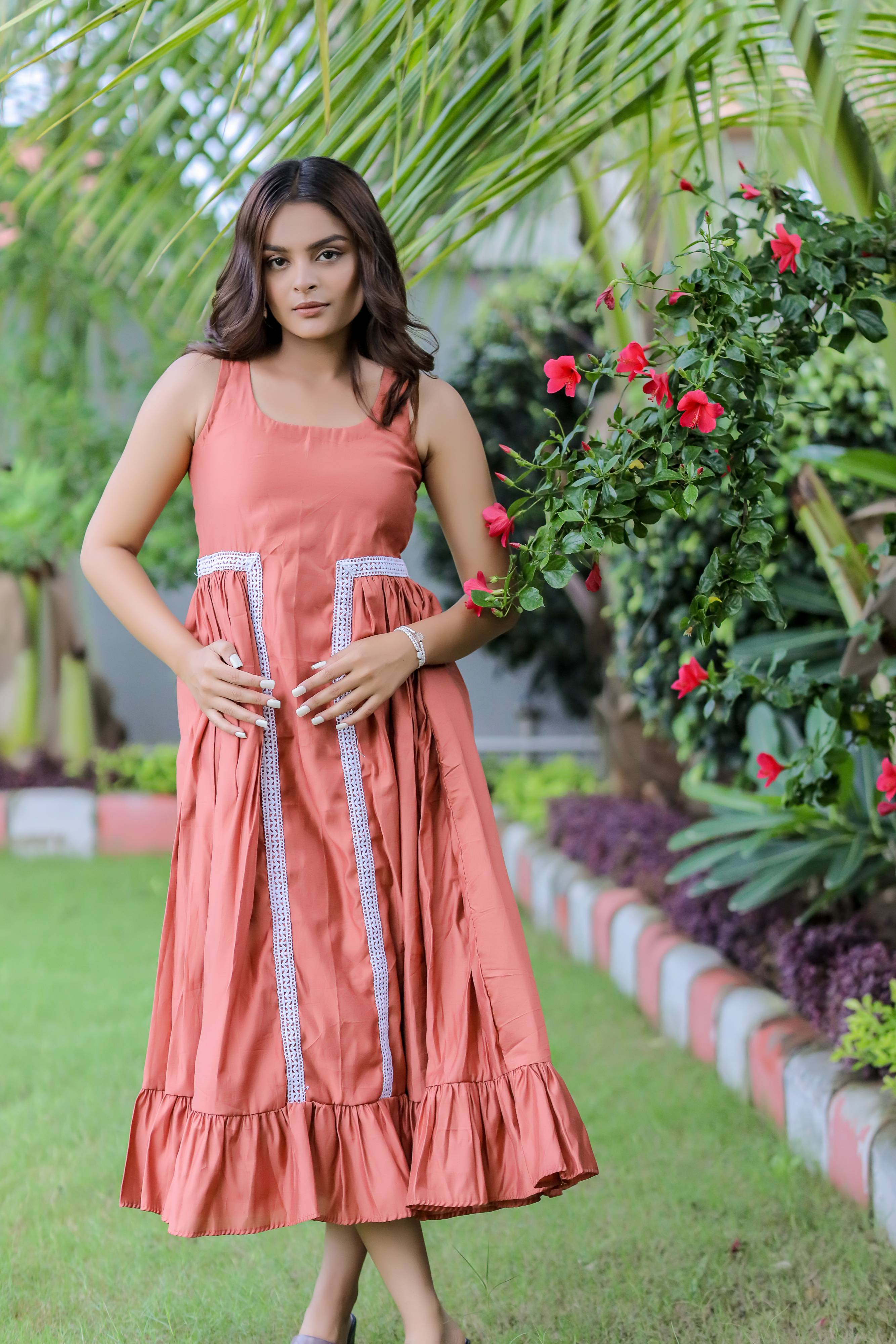 Peach Ruffle Maxi Dress