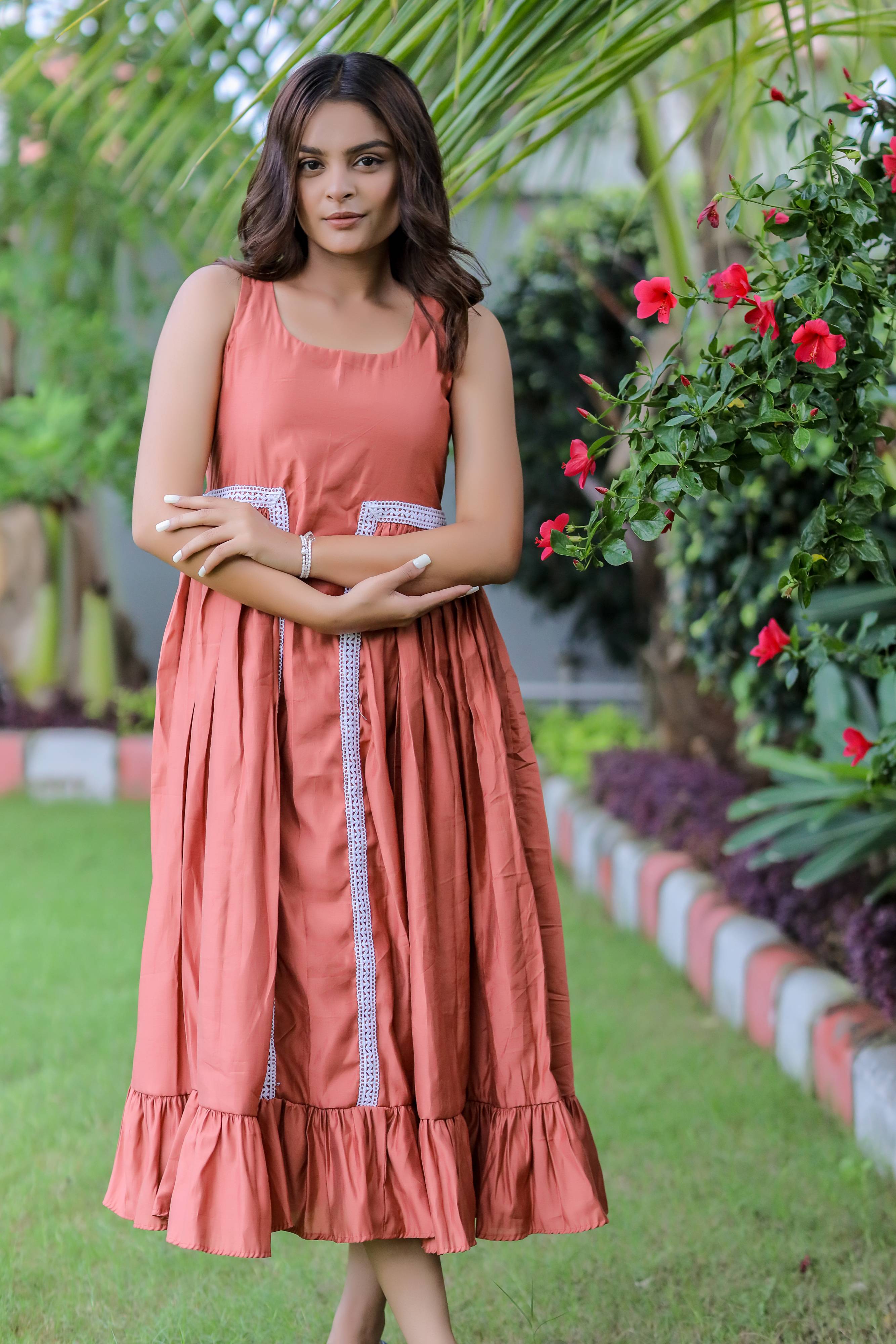 Peach Ruffle Maxi Dress