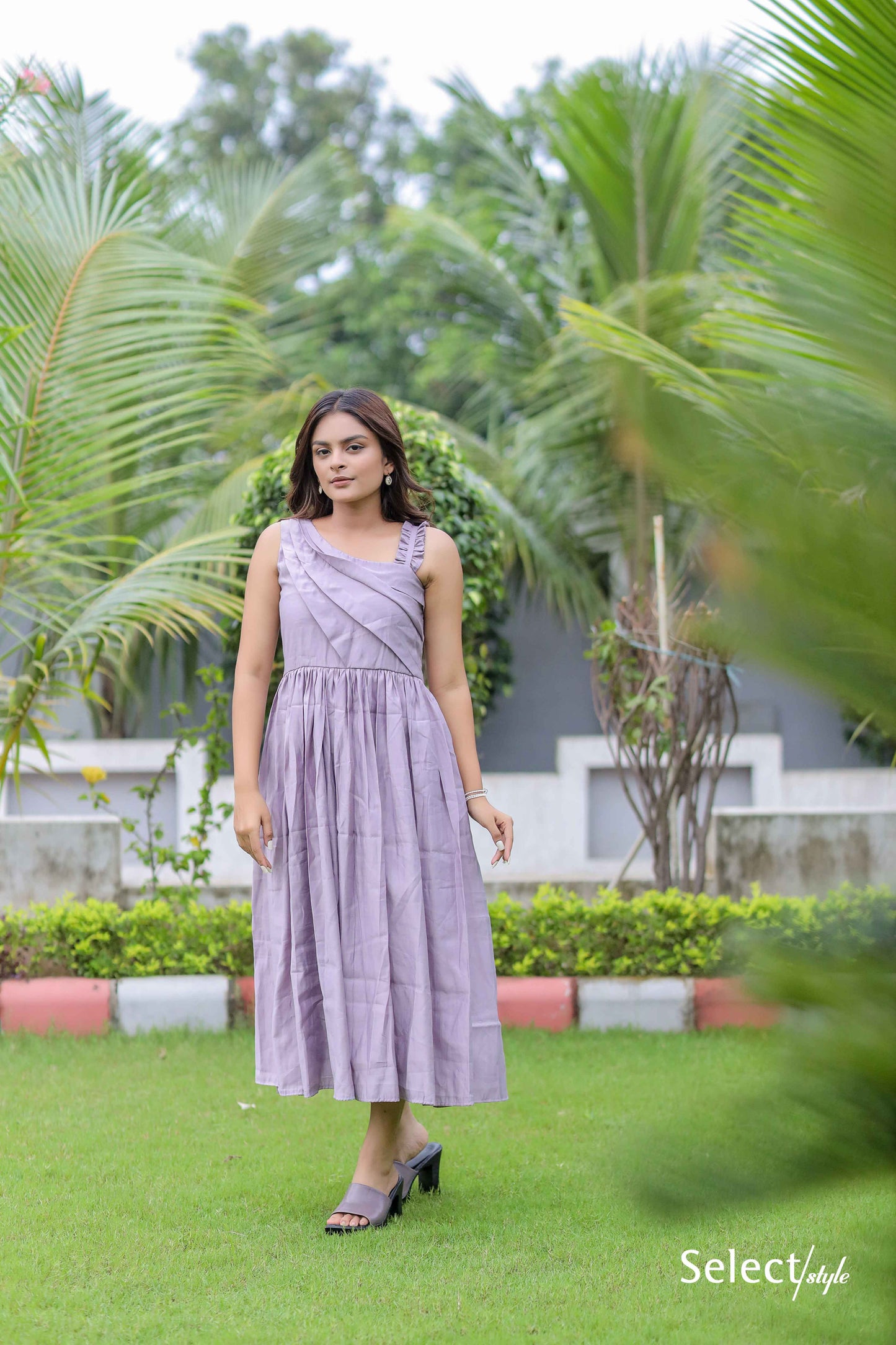 Lilac Pleated Maxi Dress