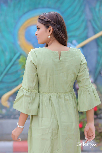 Olive Green Balloon Sleeves Maxi Dress