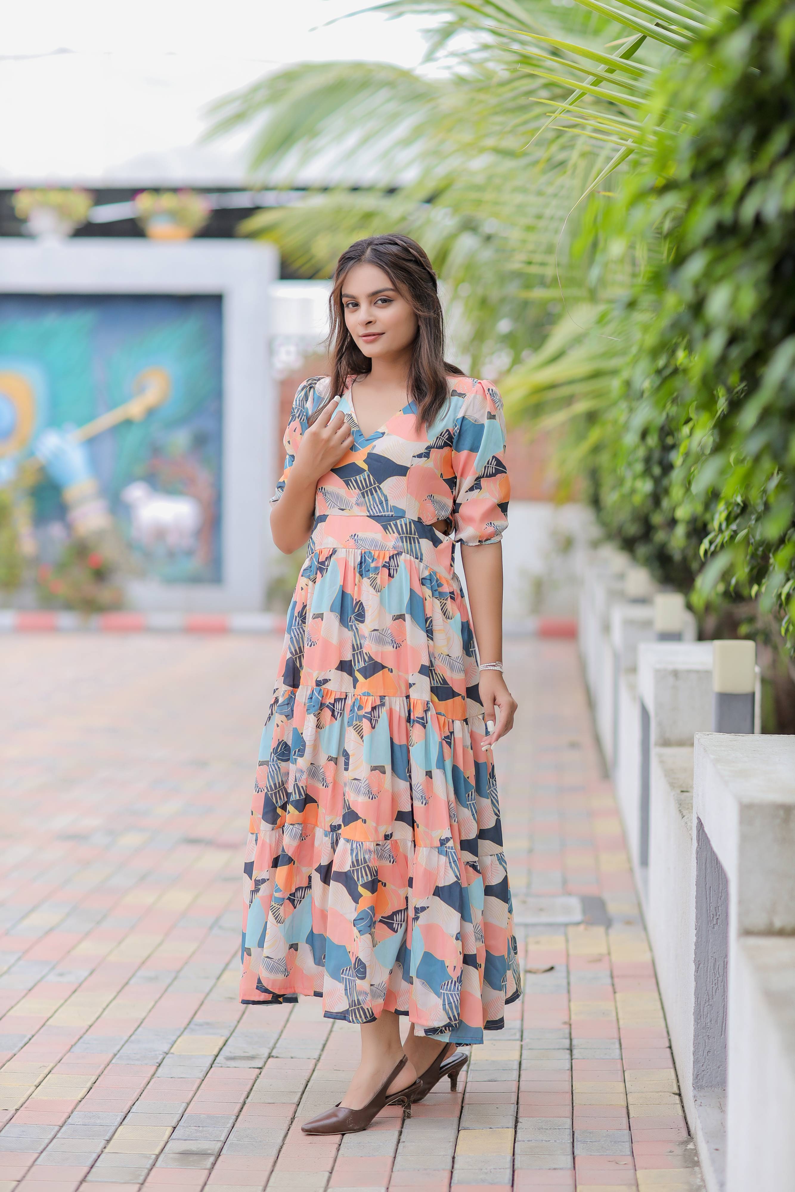 Multicolor Abstract Print Cotton Dress