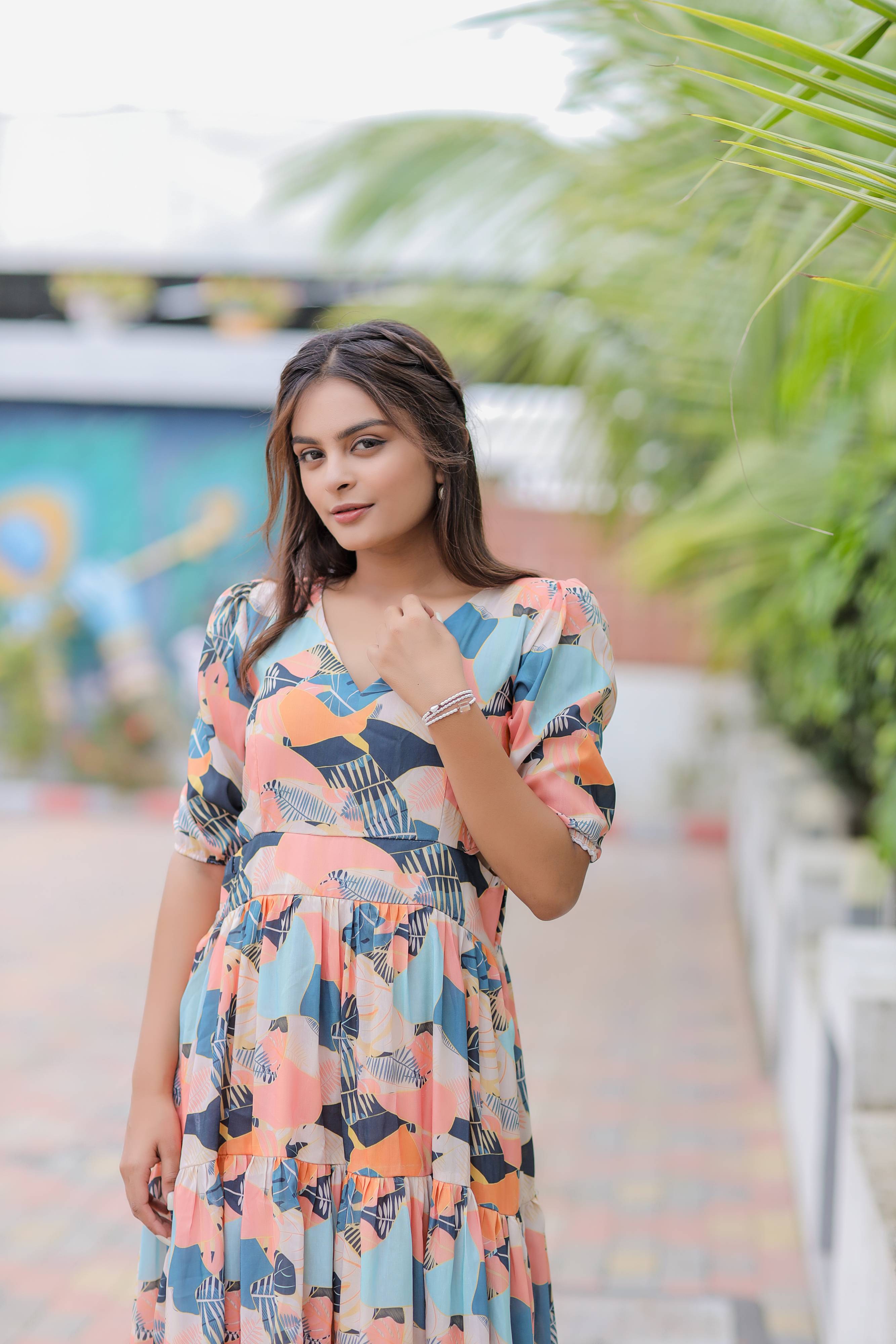 Multicolor Abstract Print Cotton Dress