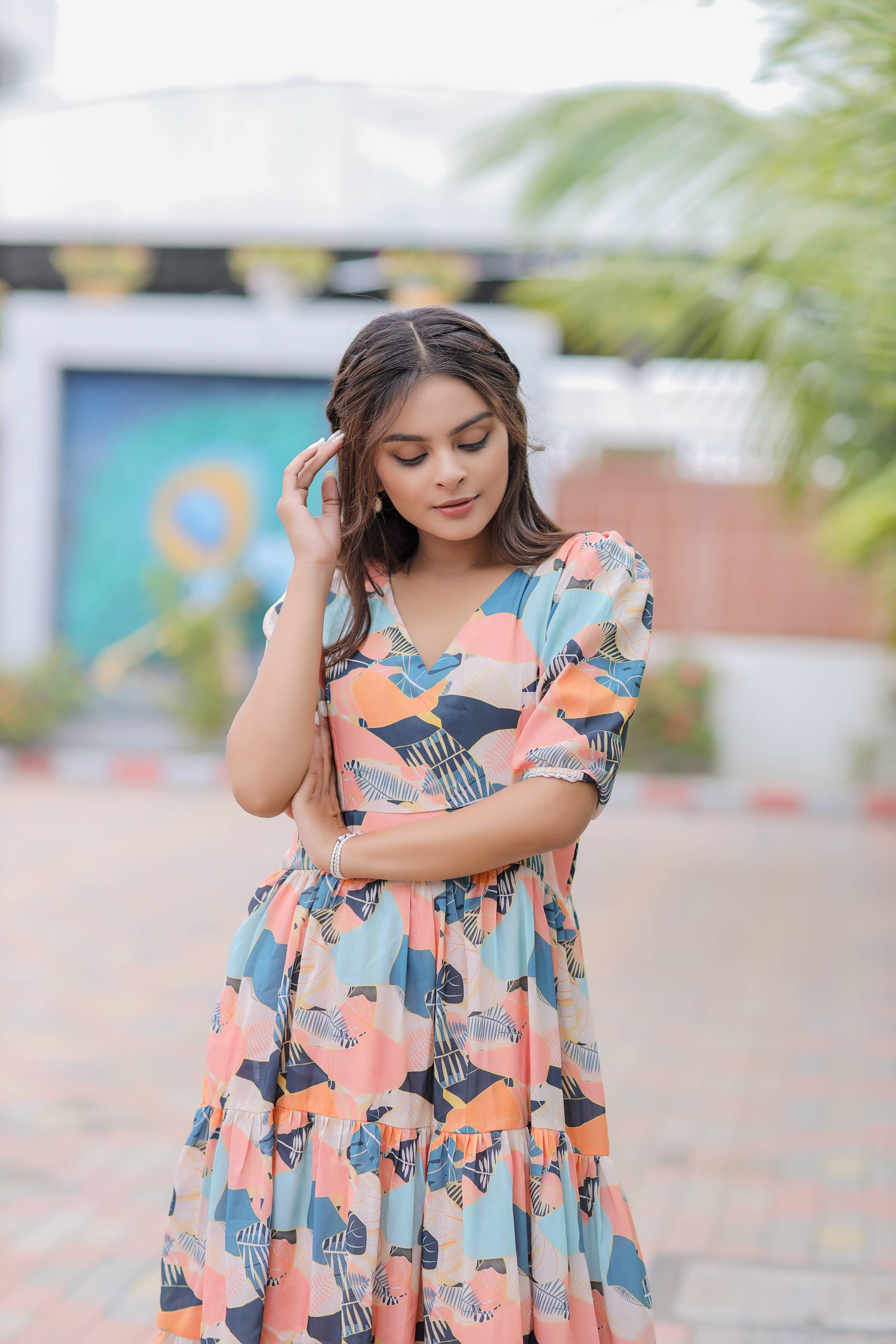 Multicolor Abstract Print Cotton Dress