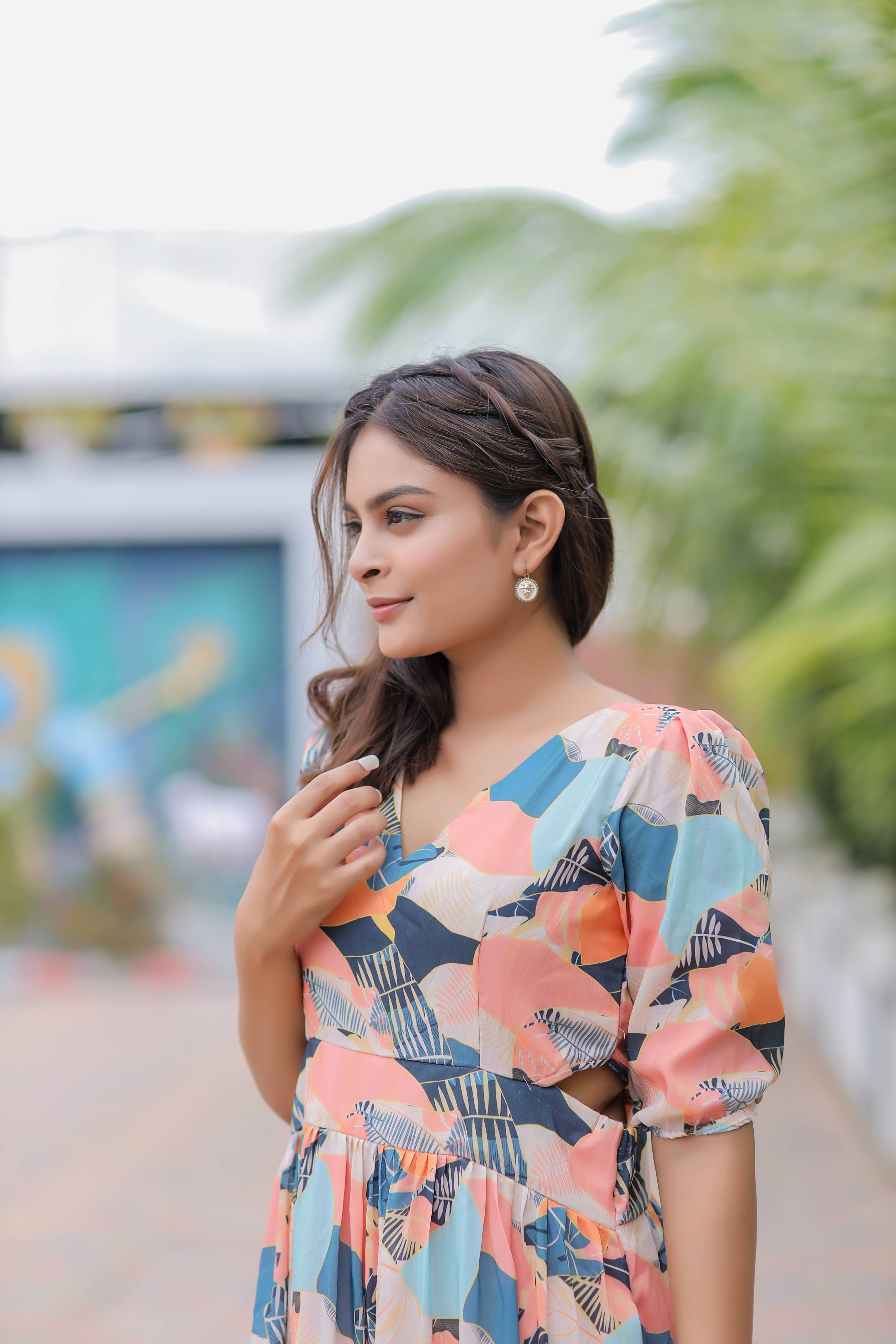 Multicolor Abstract Print Cotton Dress