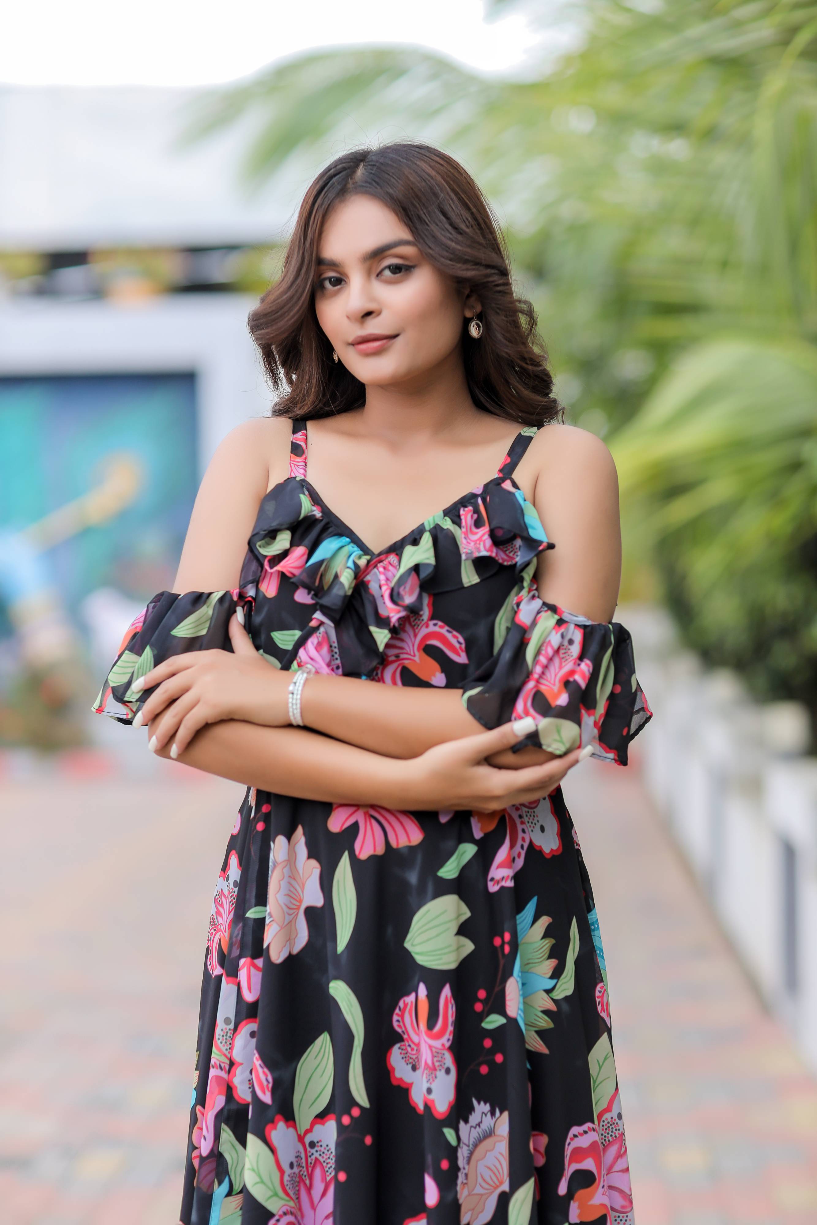 Black Floral Print Maxi Dress