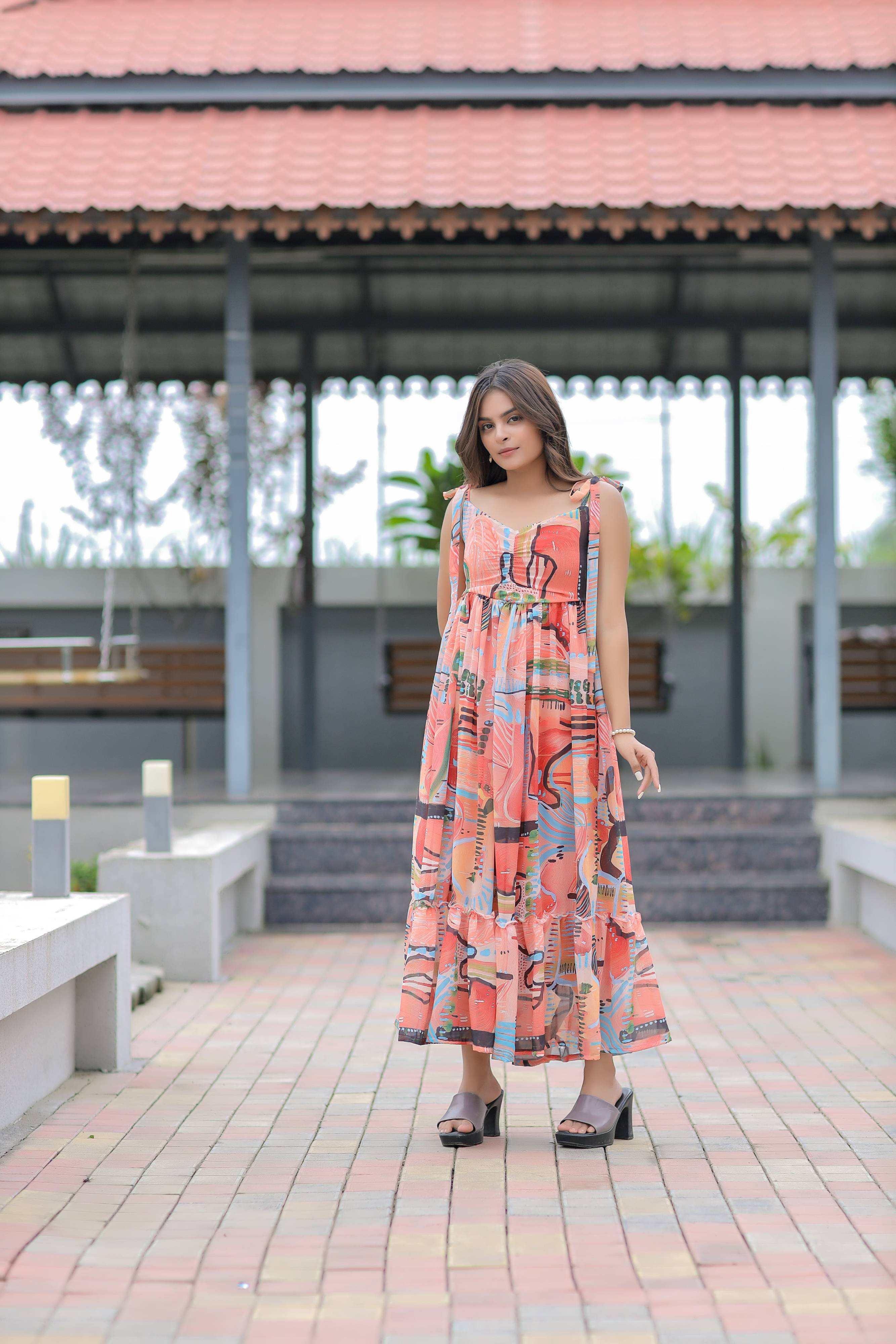 Multicolor Printed Georgette Maxi Dress