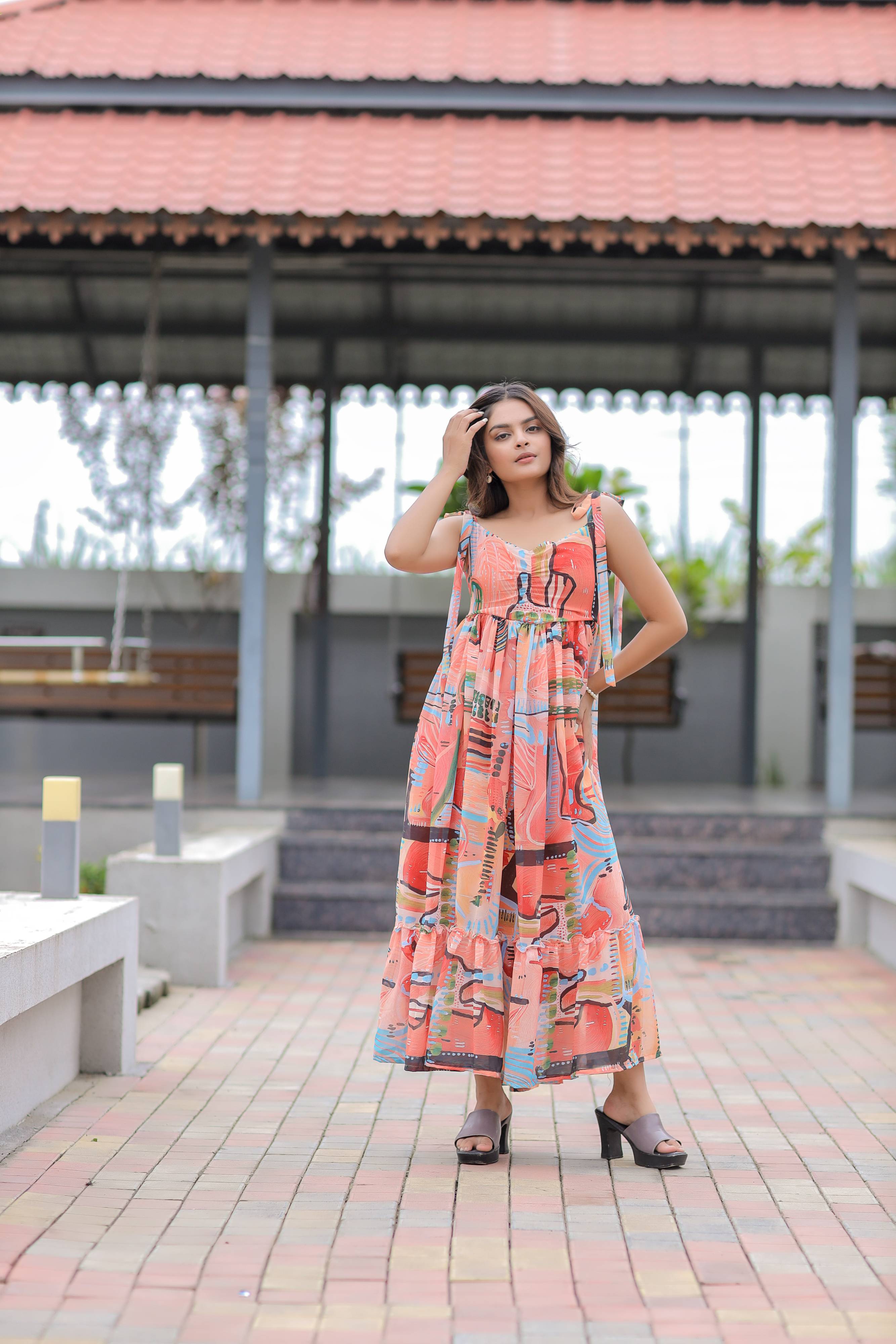 Multicolor Printed Georgette Maxi Dress