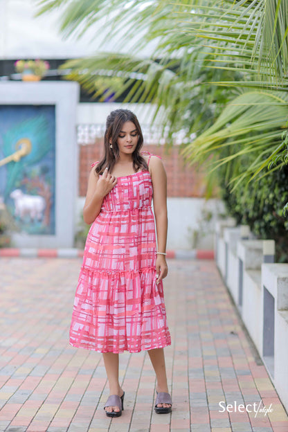 Pink Checks Printed Maxi Dress