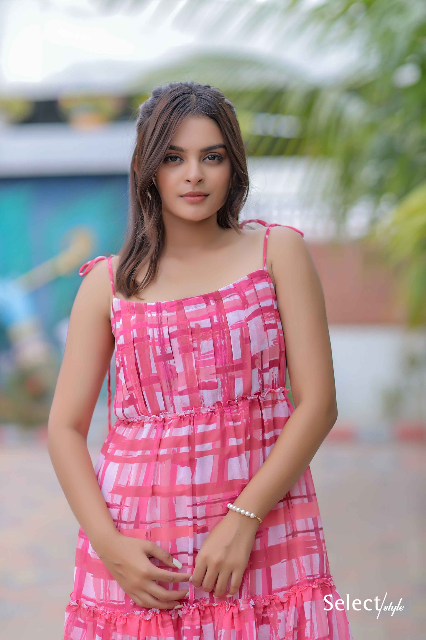 Pink Checks Printed Maxi Dress