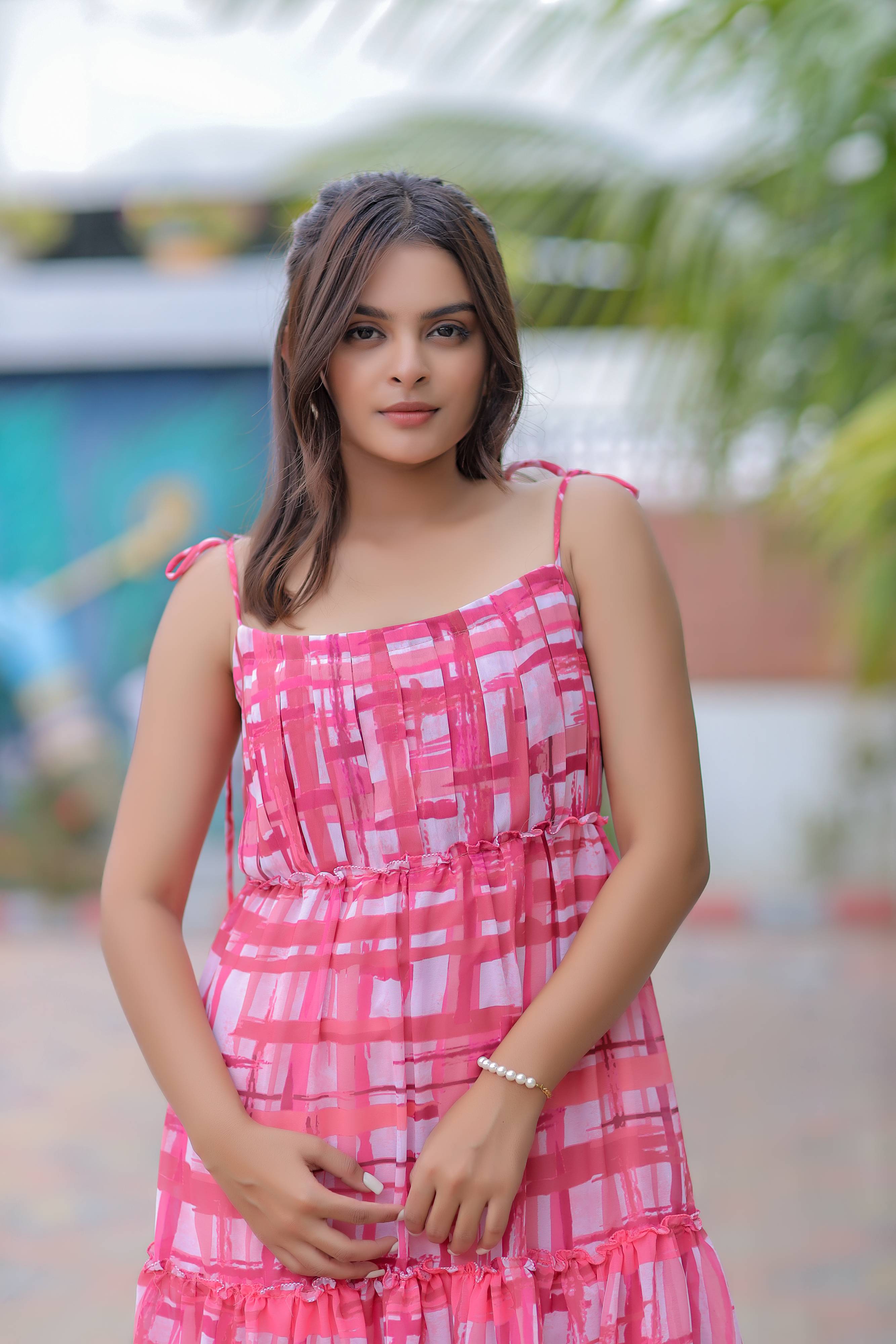 Pink Checks Printed Maxi Dress