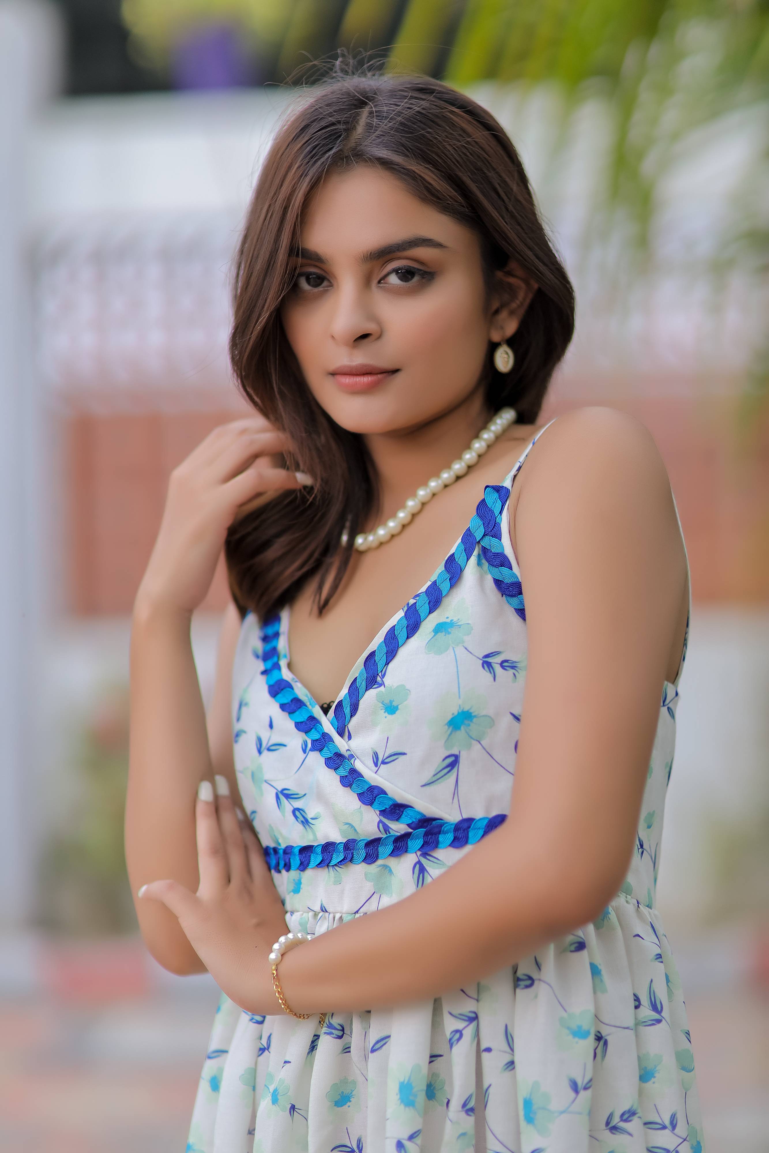 White Printed Linen Cotton Dress