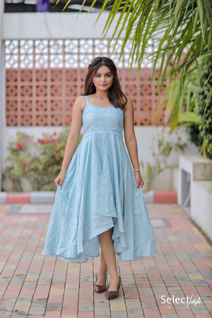 Sky Blue Plain Maxi Dress