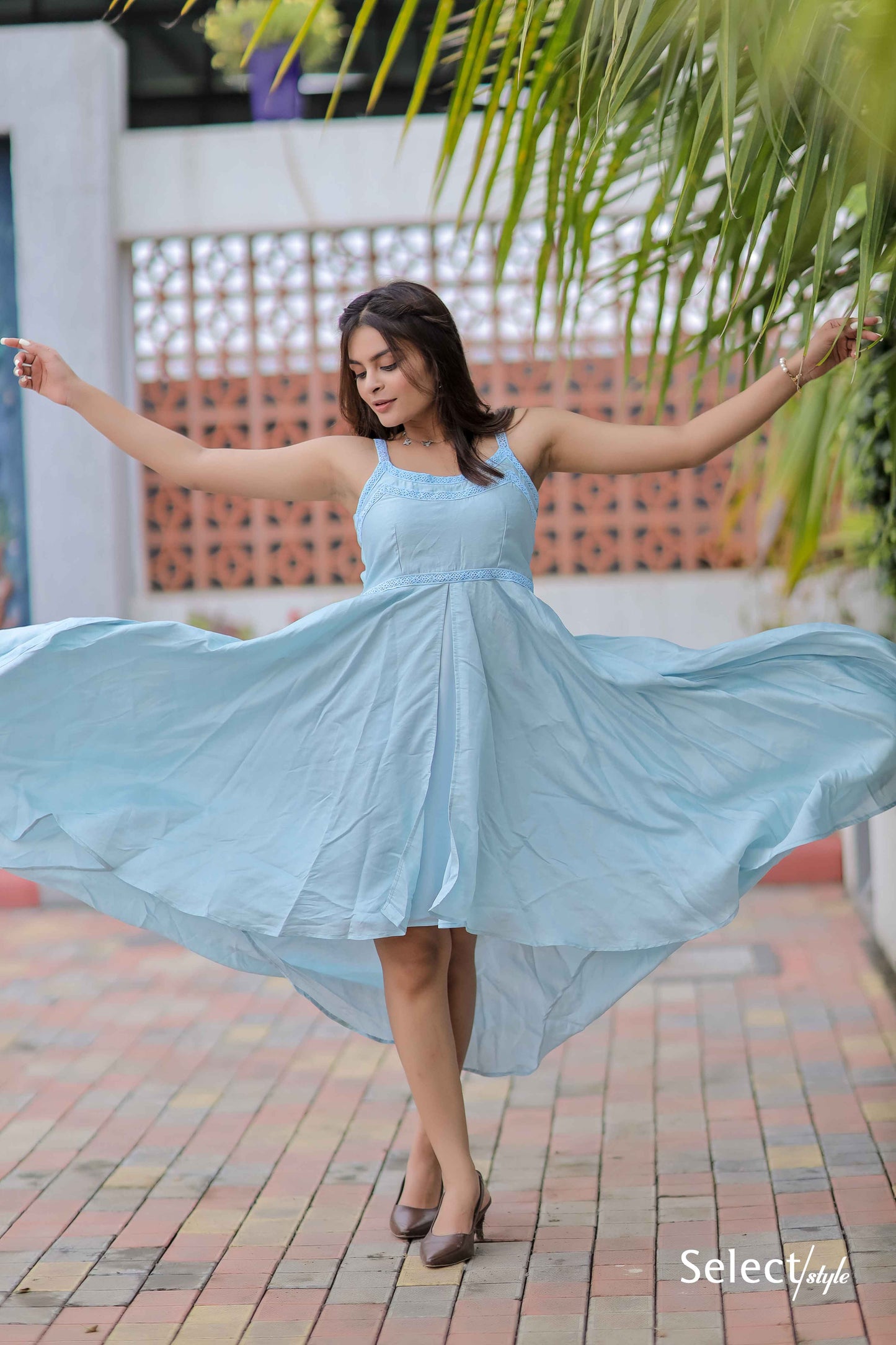 Sky Blue Plain Maxi Dress