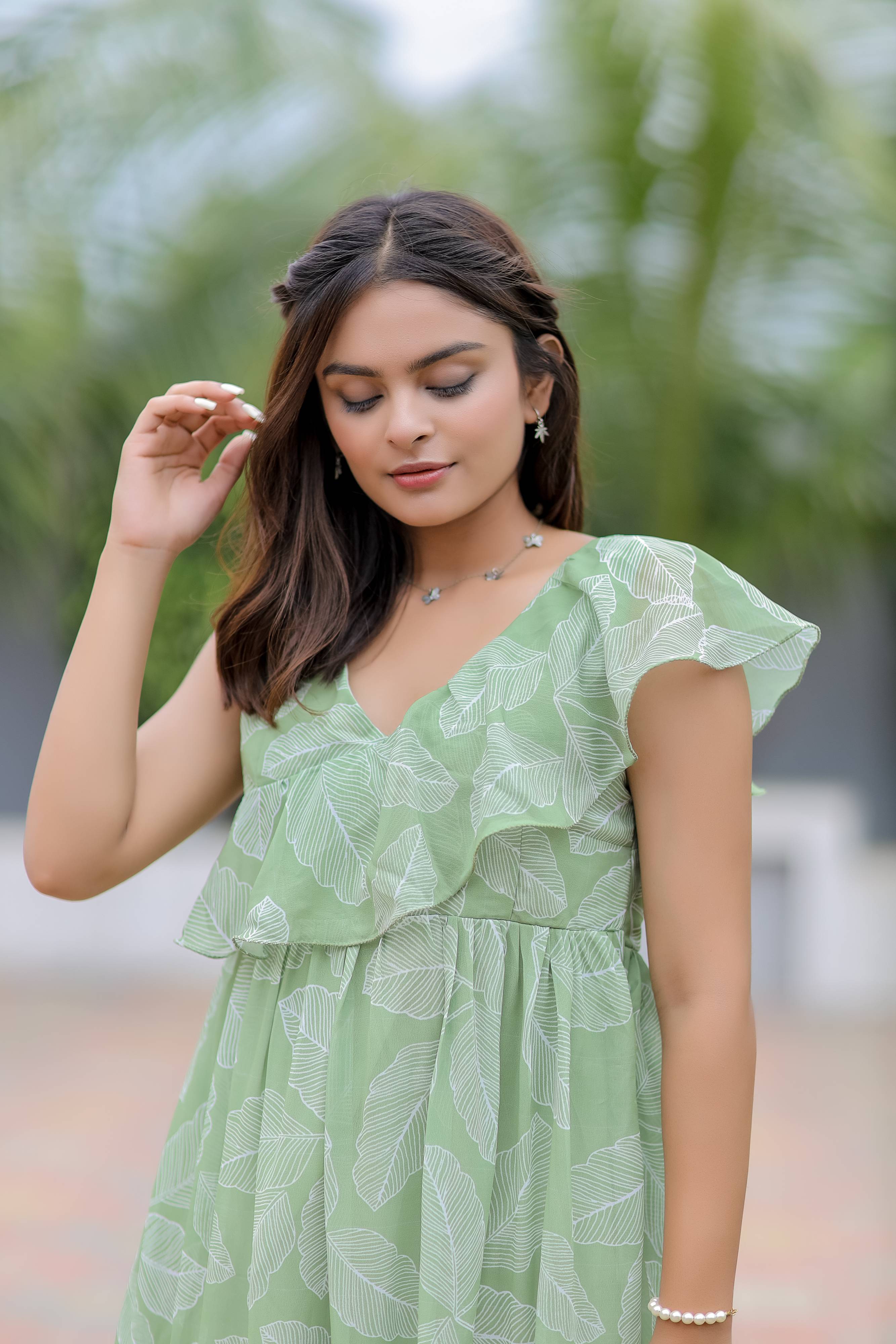 Light Green Georgette Print Maxi Dress