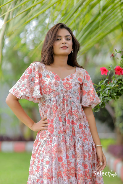 Multicolor Floral Print Cotton Dress