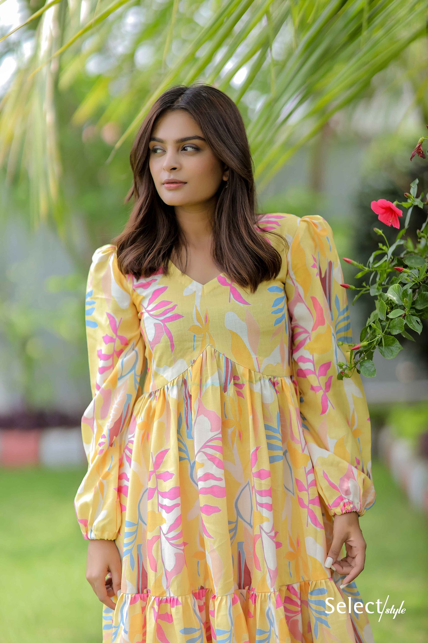 Abstract Print Yellow Maxi Dress