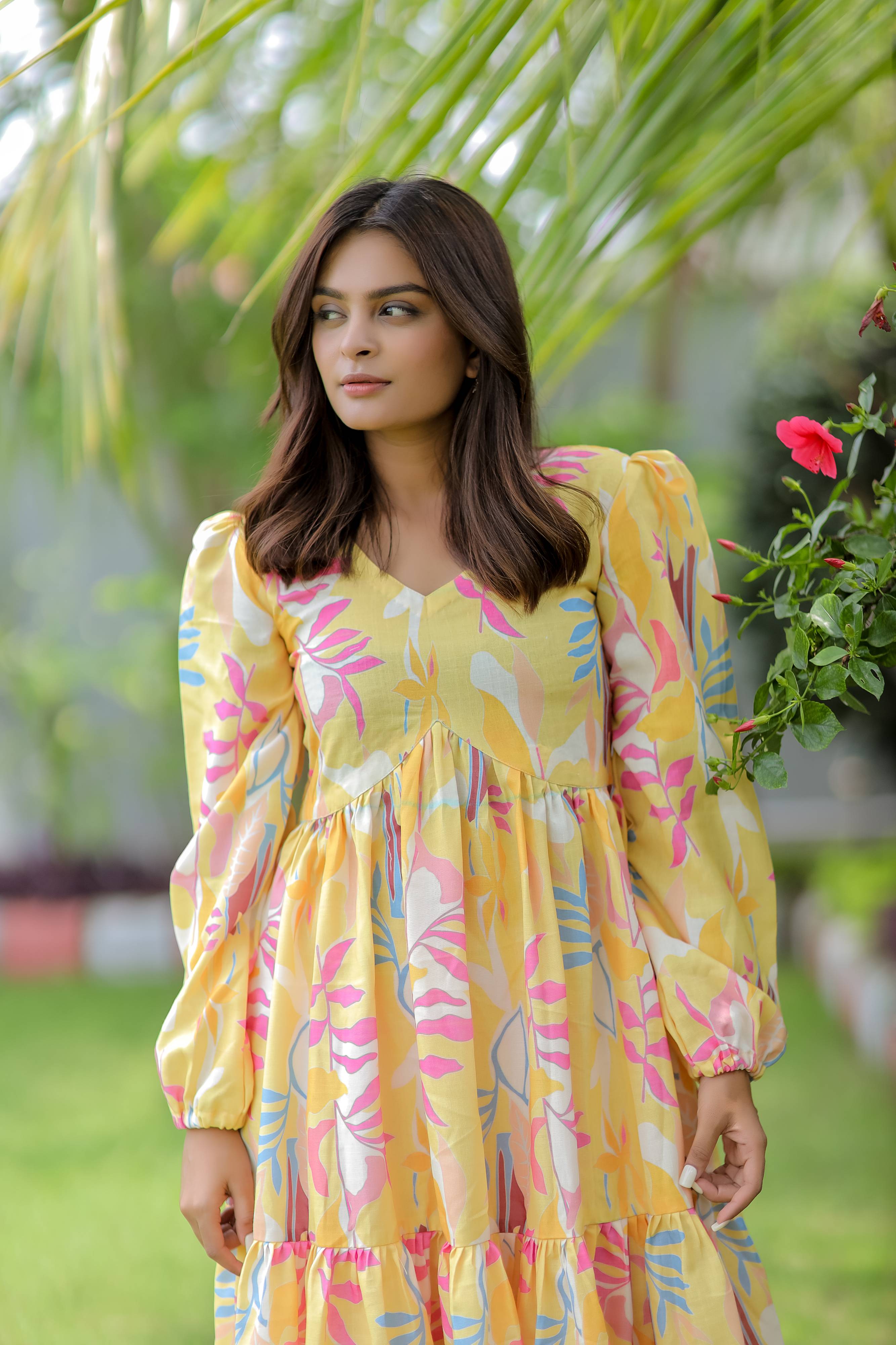 Abstract Print Yellow Maxi Dress