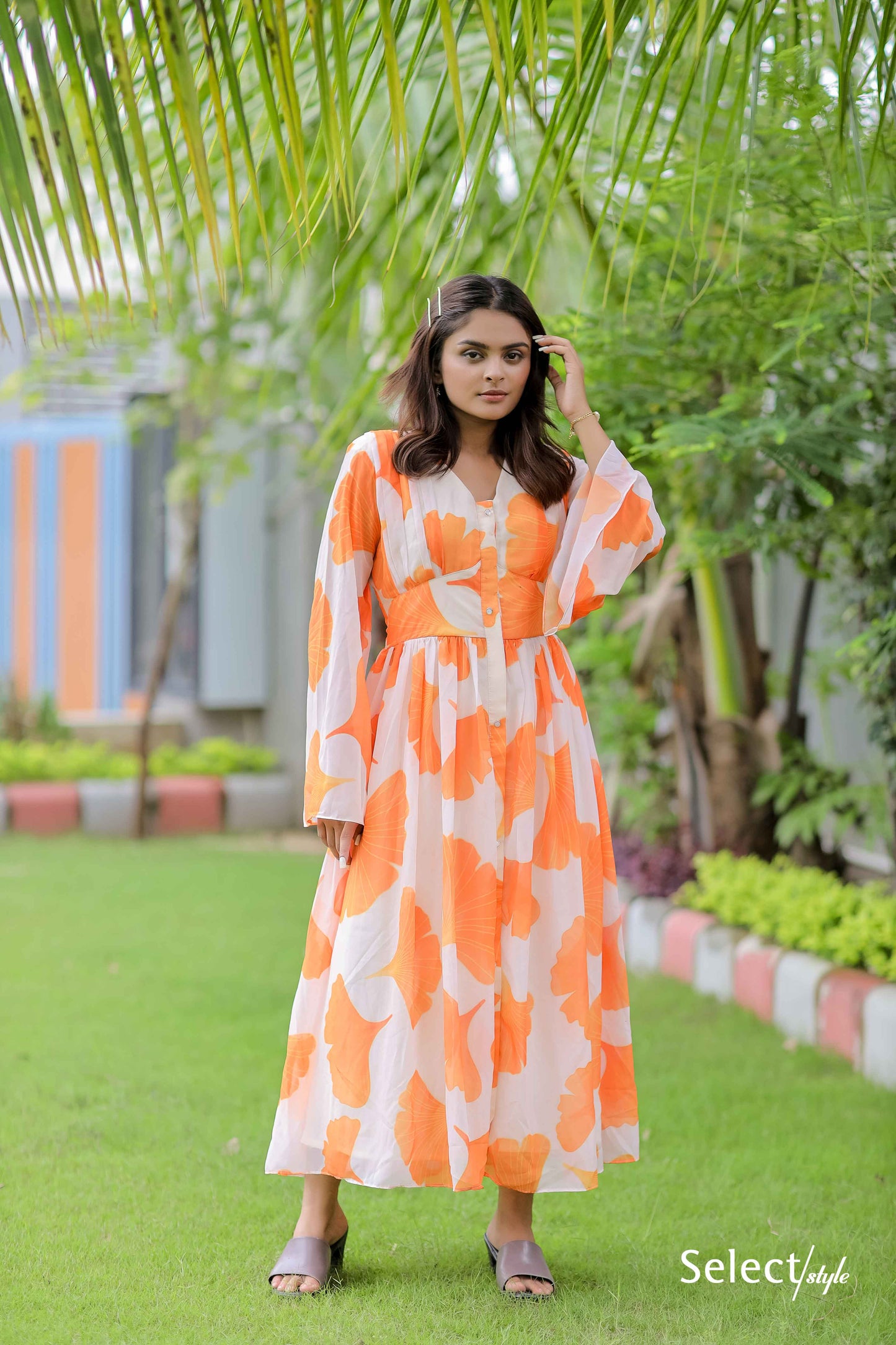 Flower Printed Georgette Maxi Dress