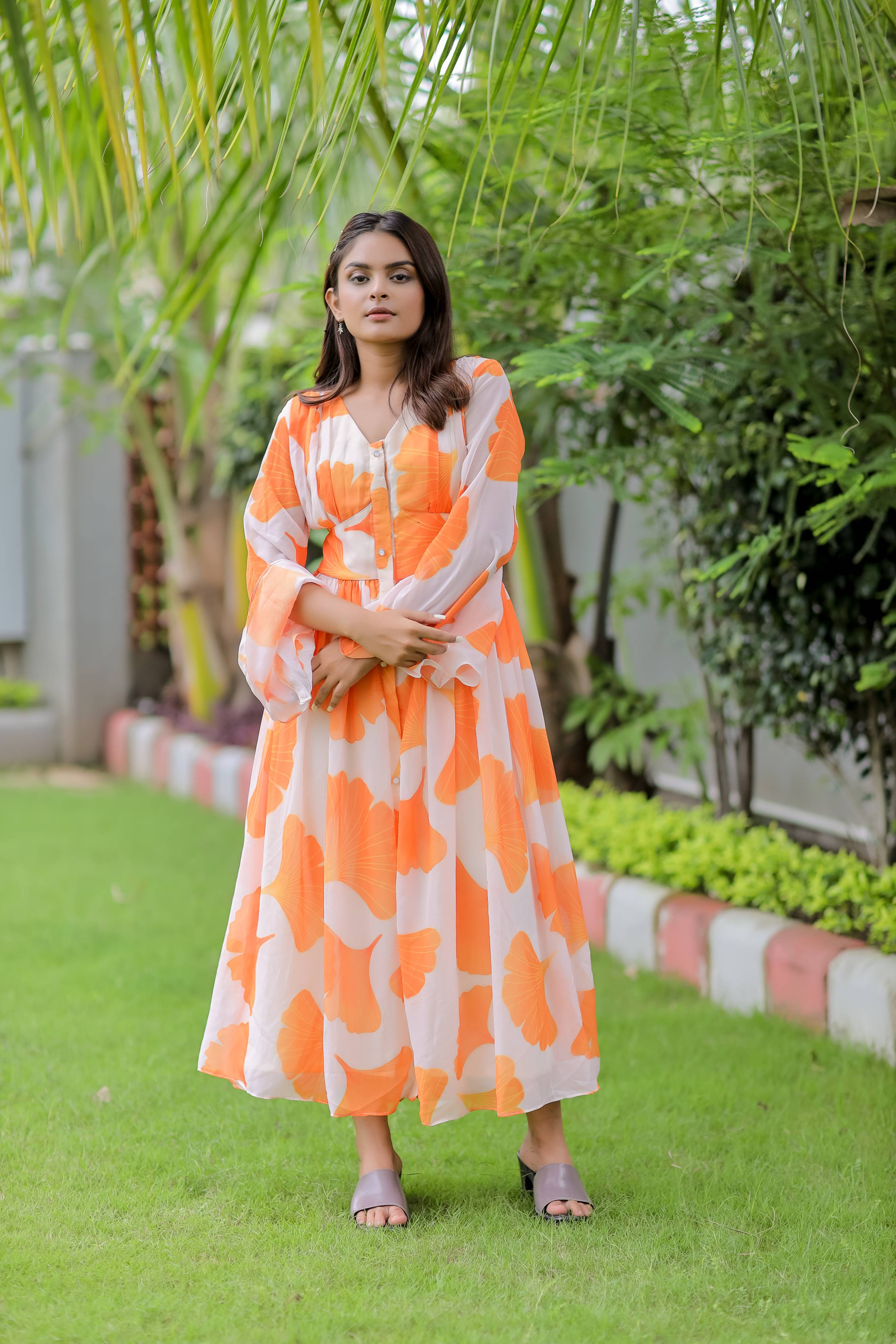 Flower Printed Georgette Maxi Dress