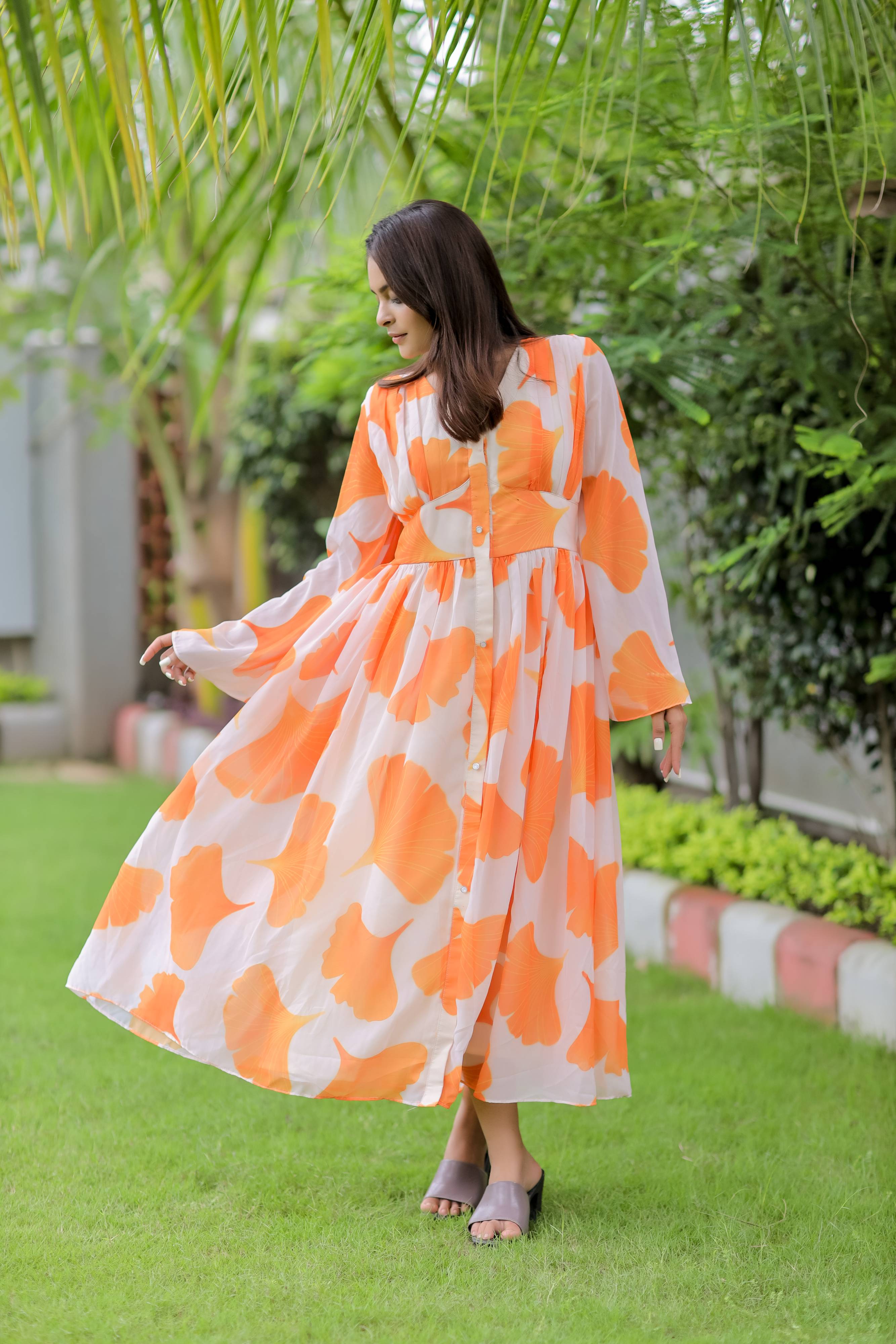 Flower Printed Georgette Maxi Dress