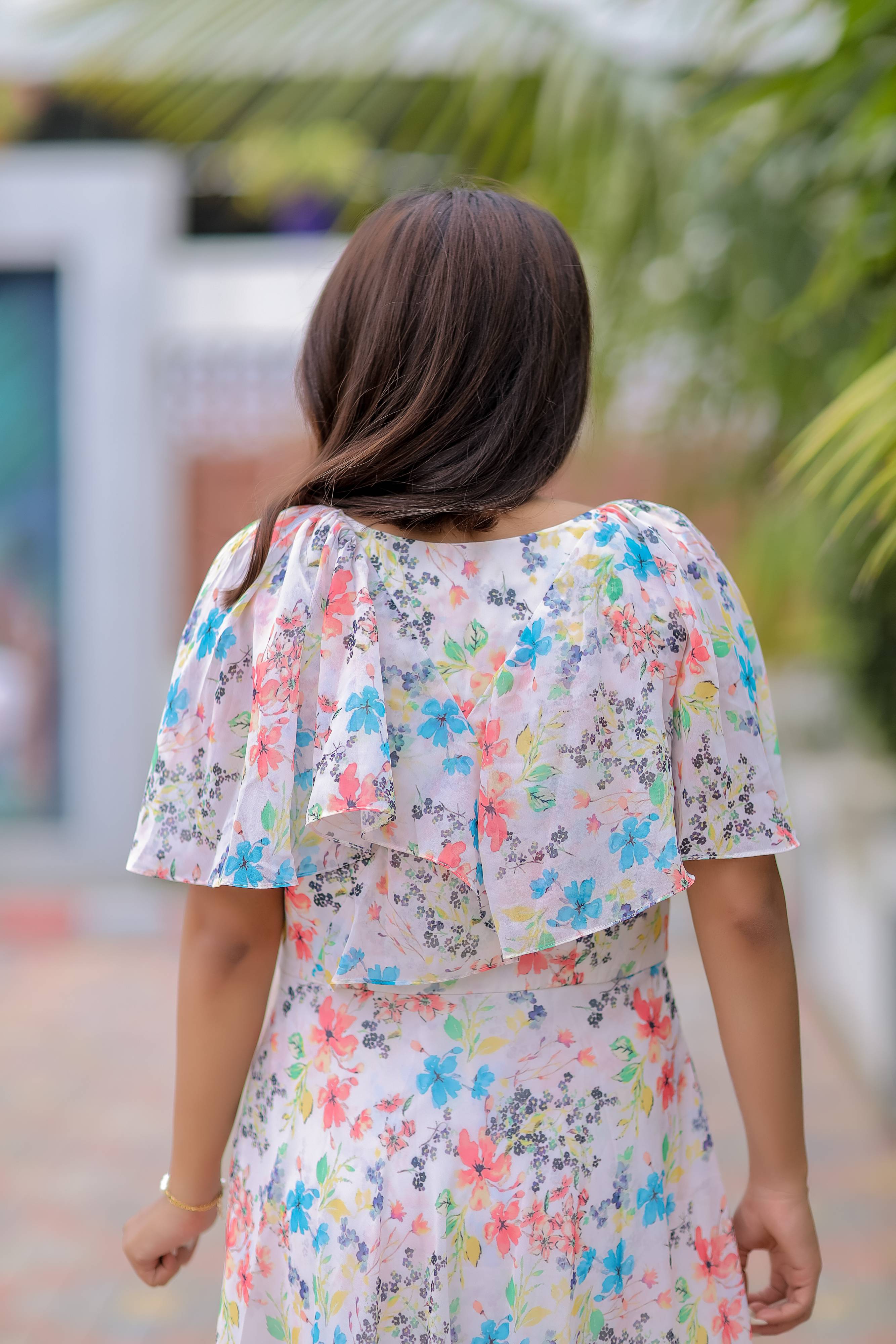 White Georgette Printed Maxi Dress