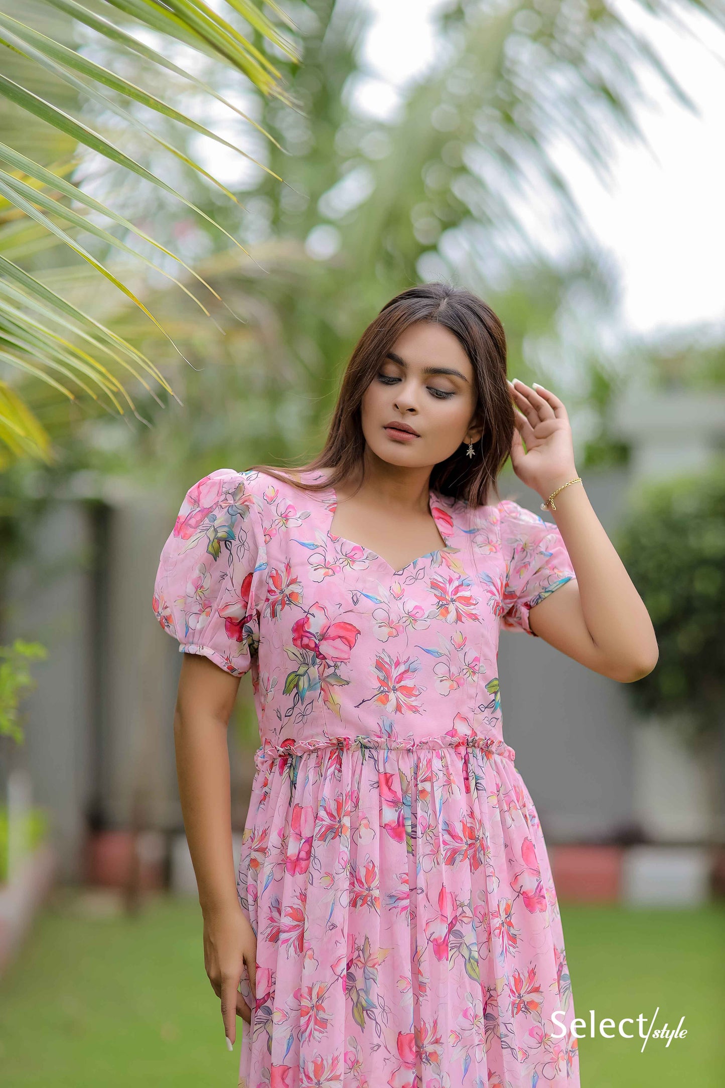 Pink Printed Georgette Maxi Dress