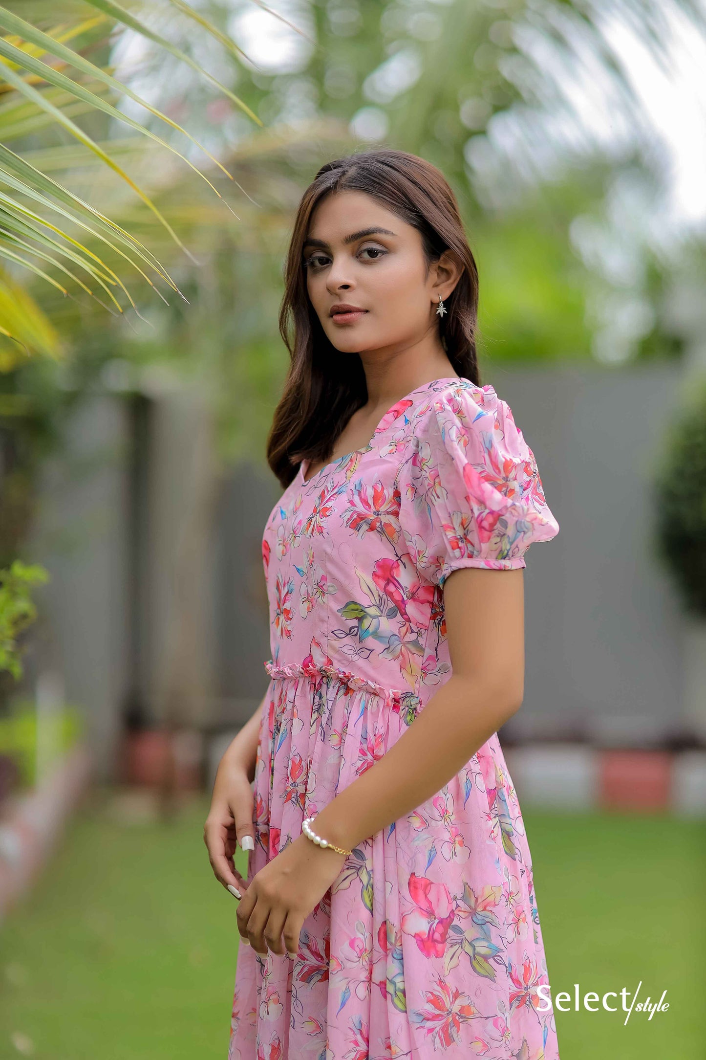 Pink Printed Georgette Maxi Dress