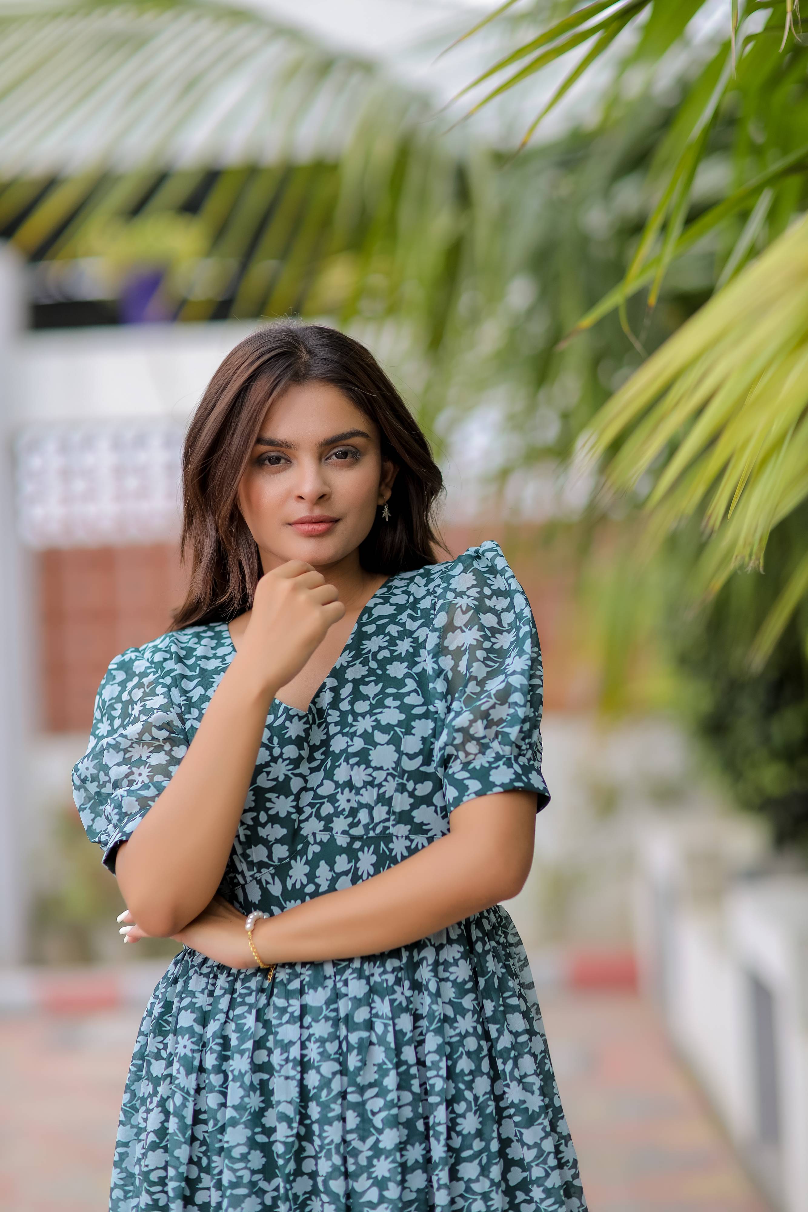 Green Printed Georgette Maxi Dress