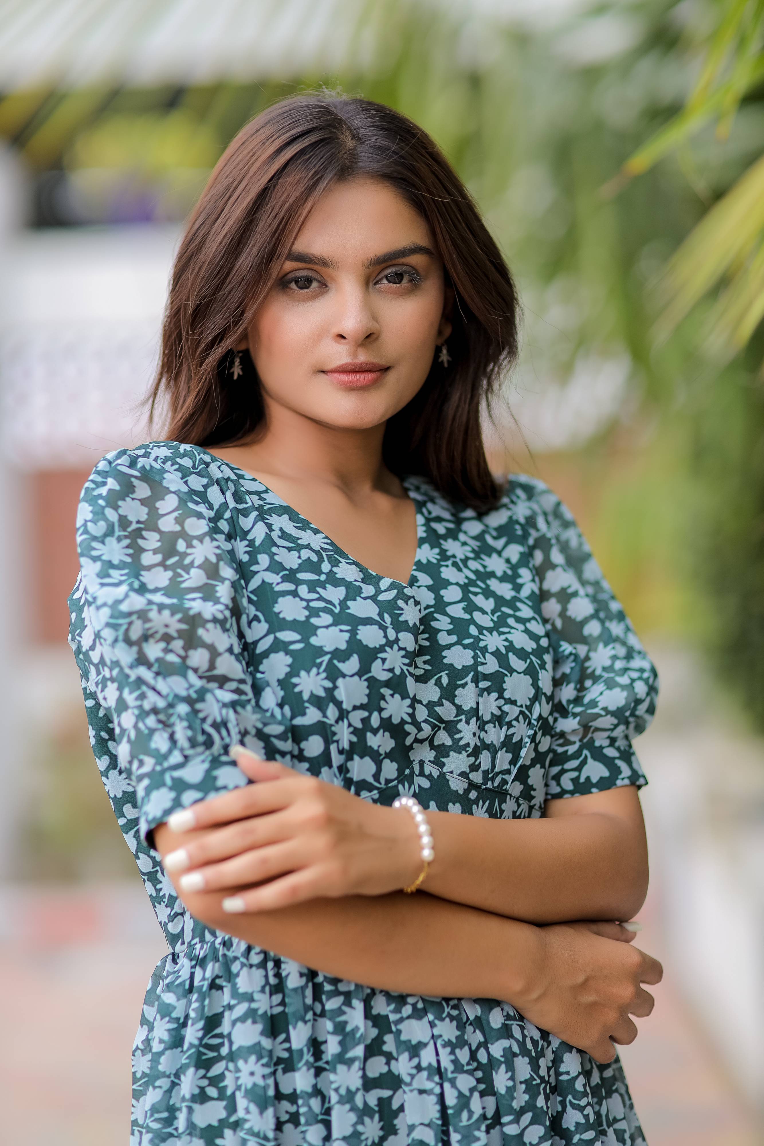 Green Printed Georgette Maxi Dress