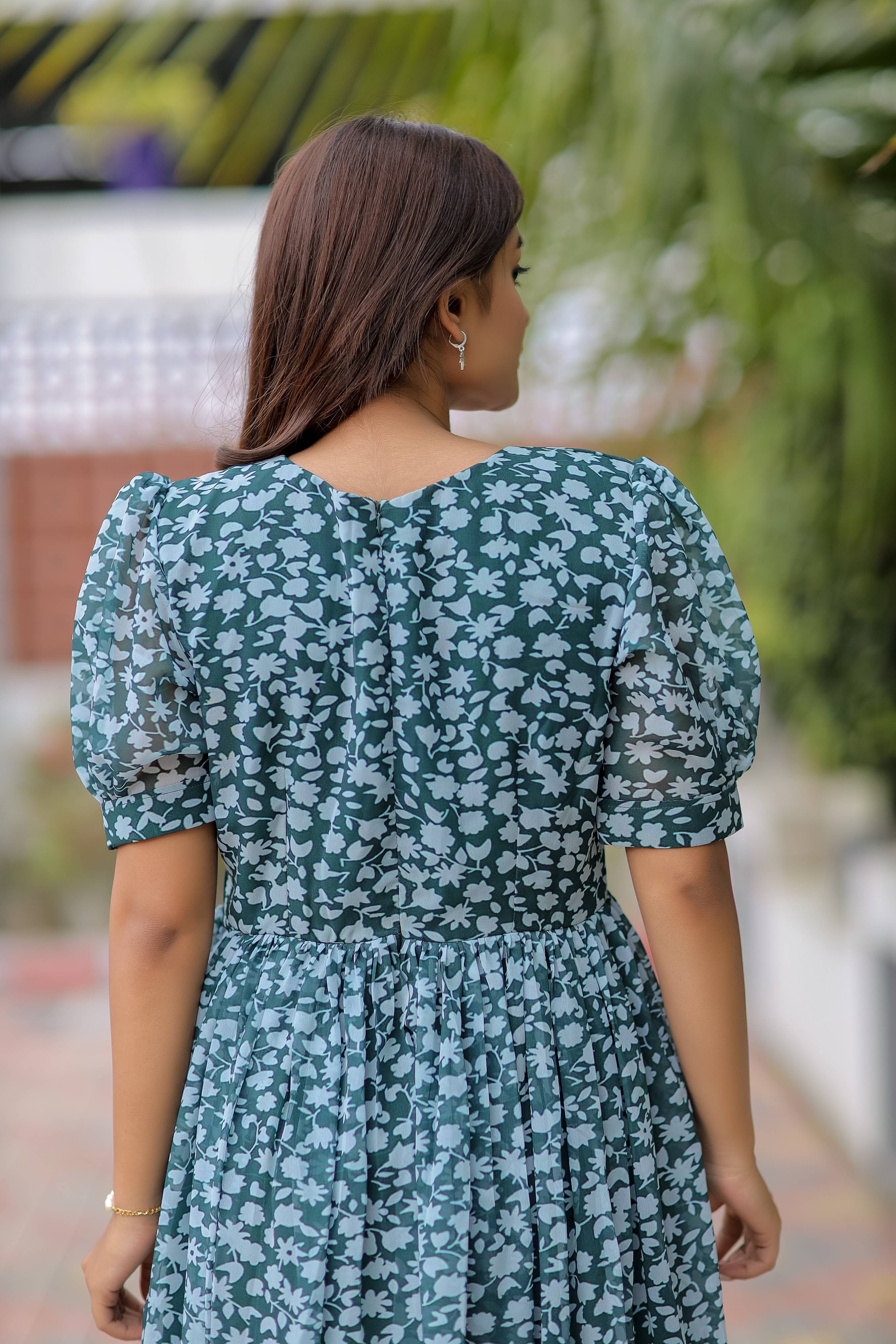 Green Printed Georgette Maxi Dress