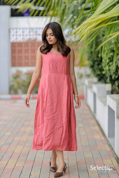 Pink Color Plain Maxi Dress