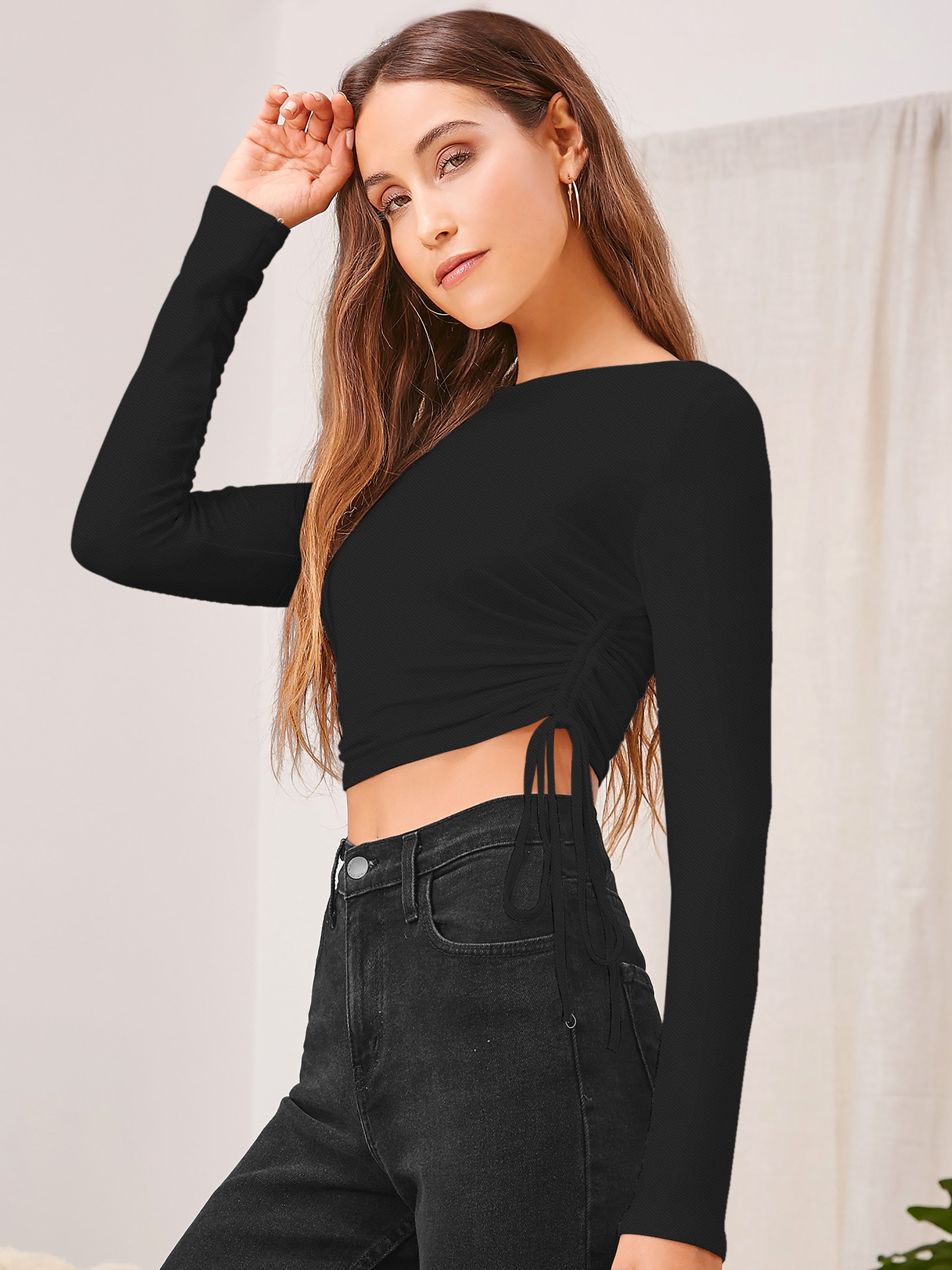 Women Slim Fit Crop Top with Side Tie-Up | Solid Pattern Stylish Top