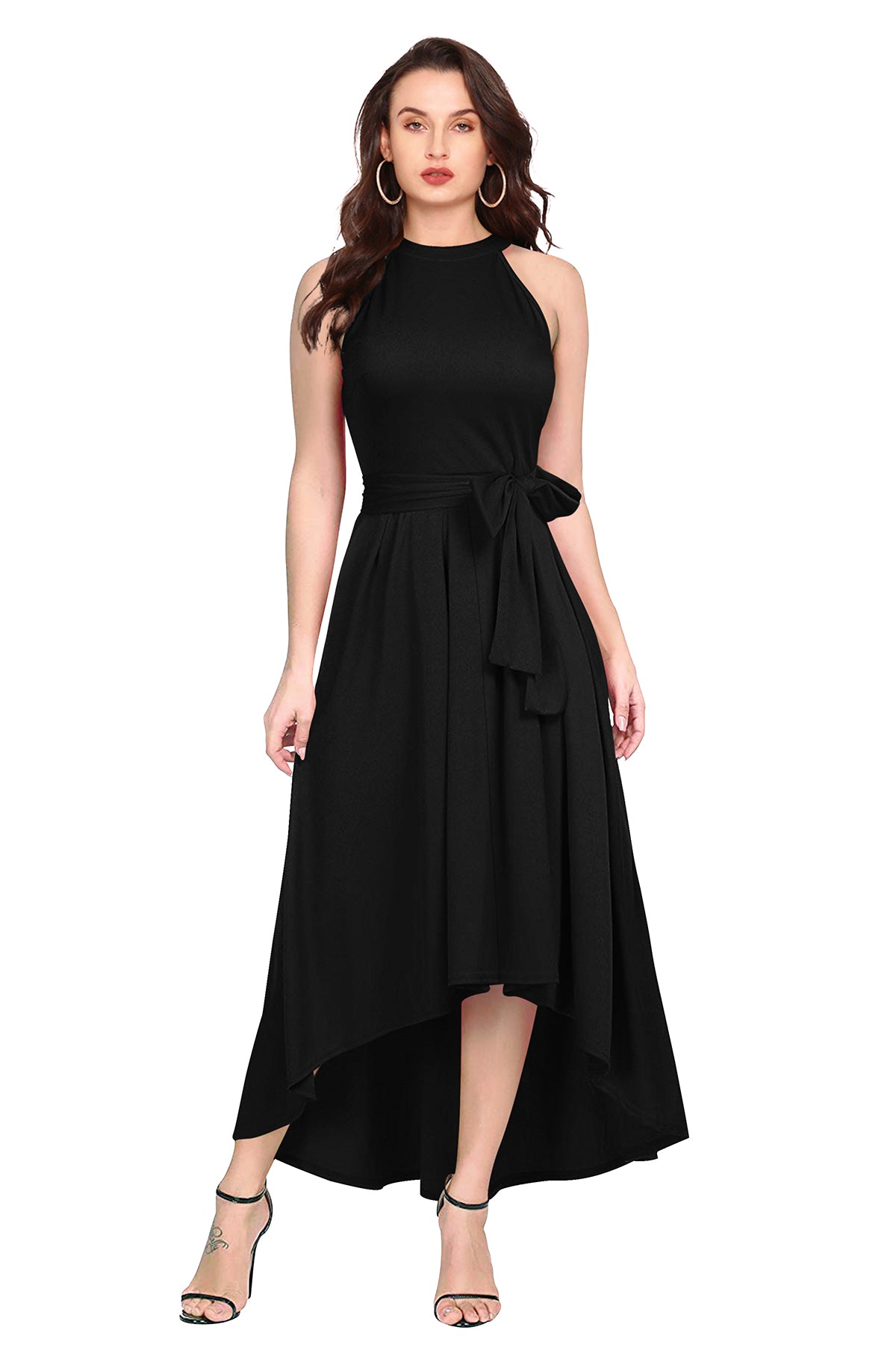 🖤 Women's Black Halter Neck High-Low Maxi Dress