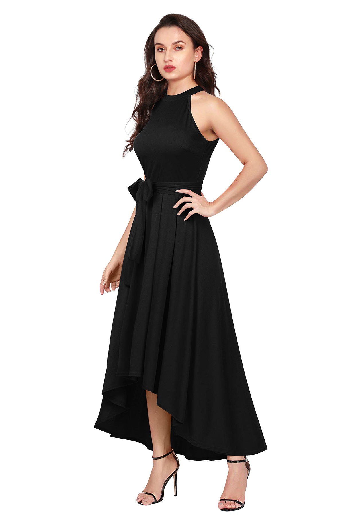 🖤 Women's Black Halter Neck High-Low Maxi Dress