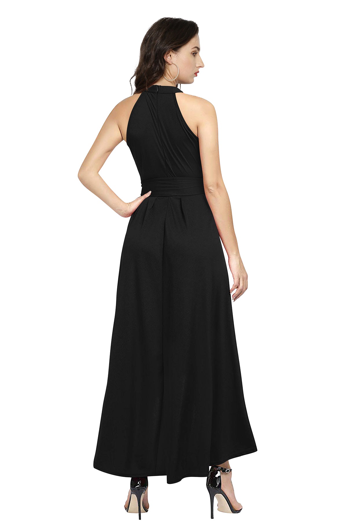 🖤 Women's Black Halter Neck High-Low Maxi Dress