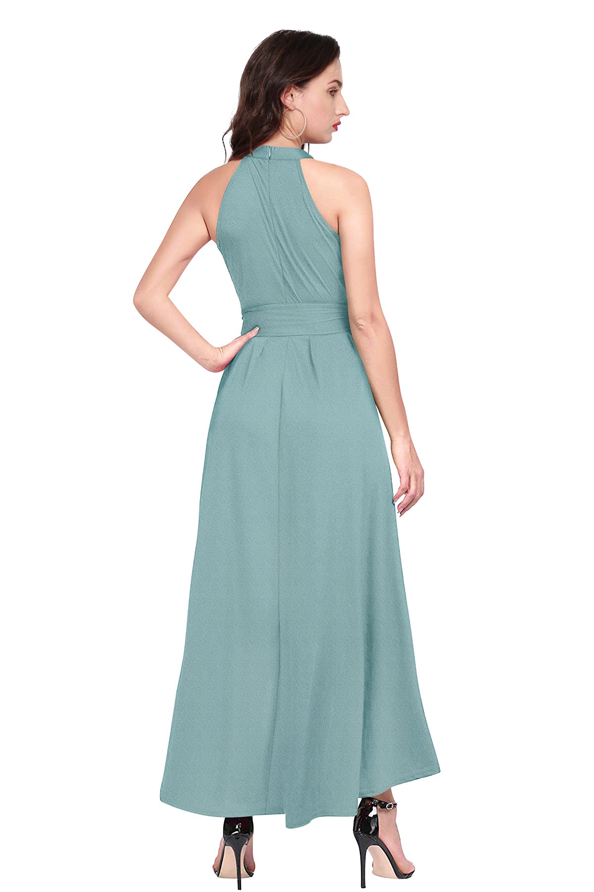 Women's Pista Green Halter Neck High-Low Maxi Dress