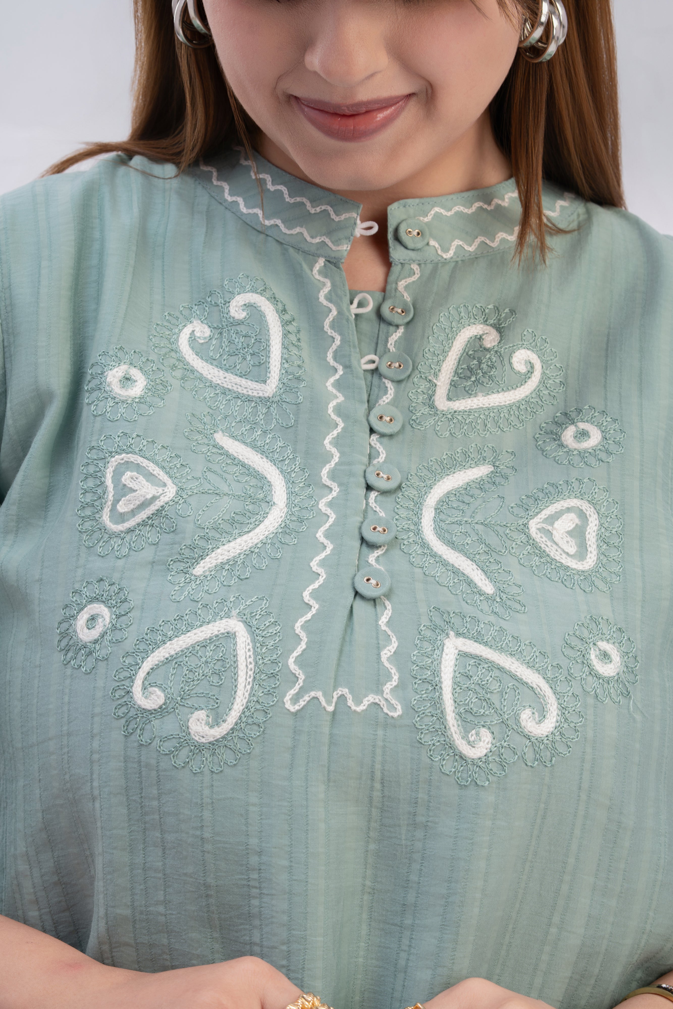 Women’s Embroidered Mandarin Neck Top