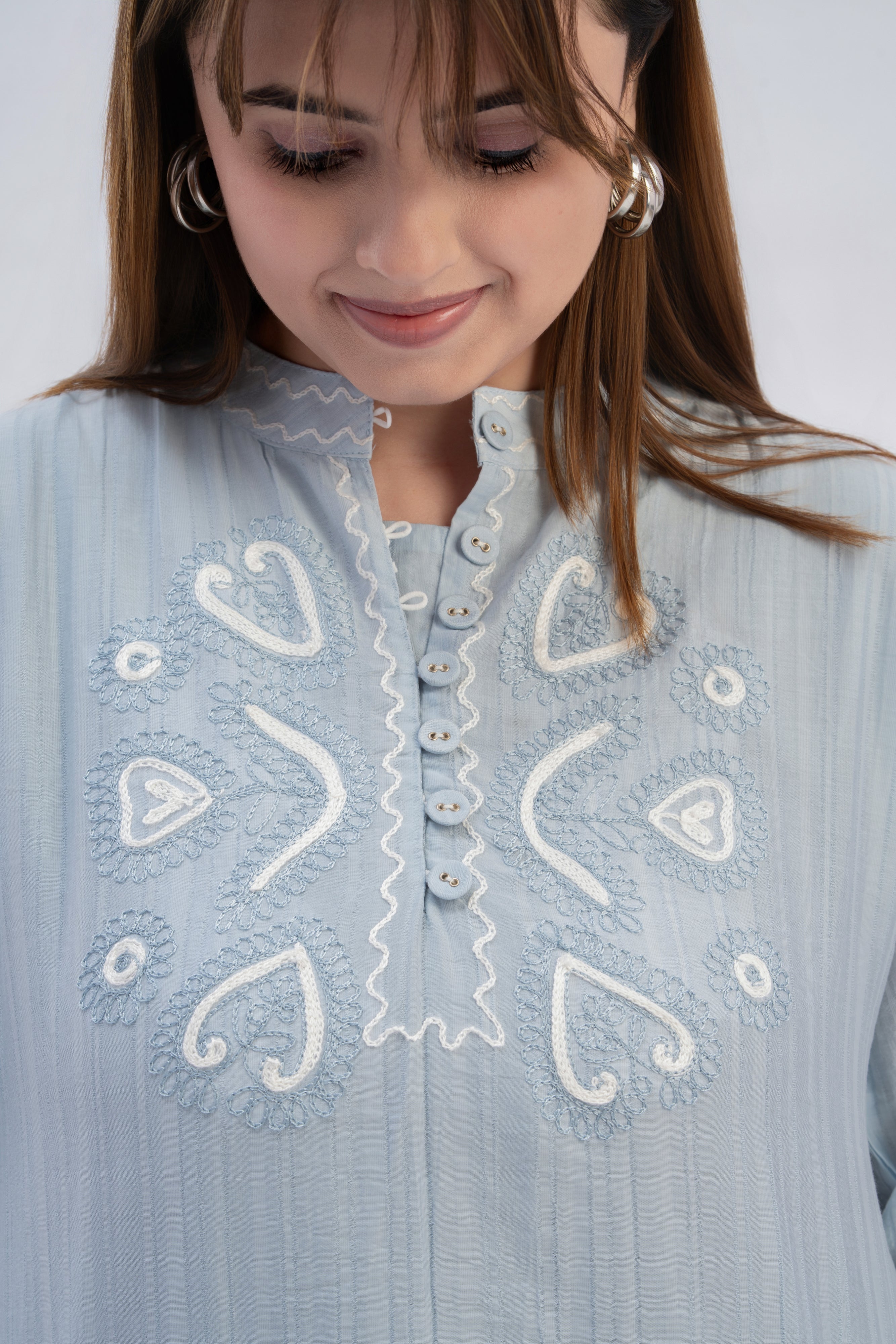 Women’s Embroidered Mandarin Neck Top