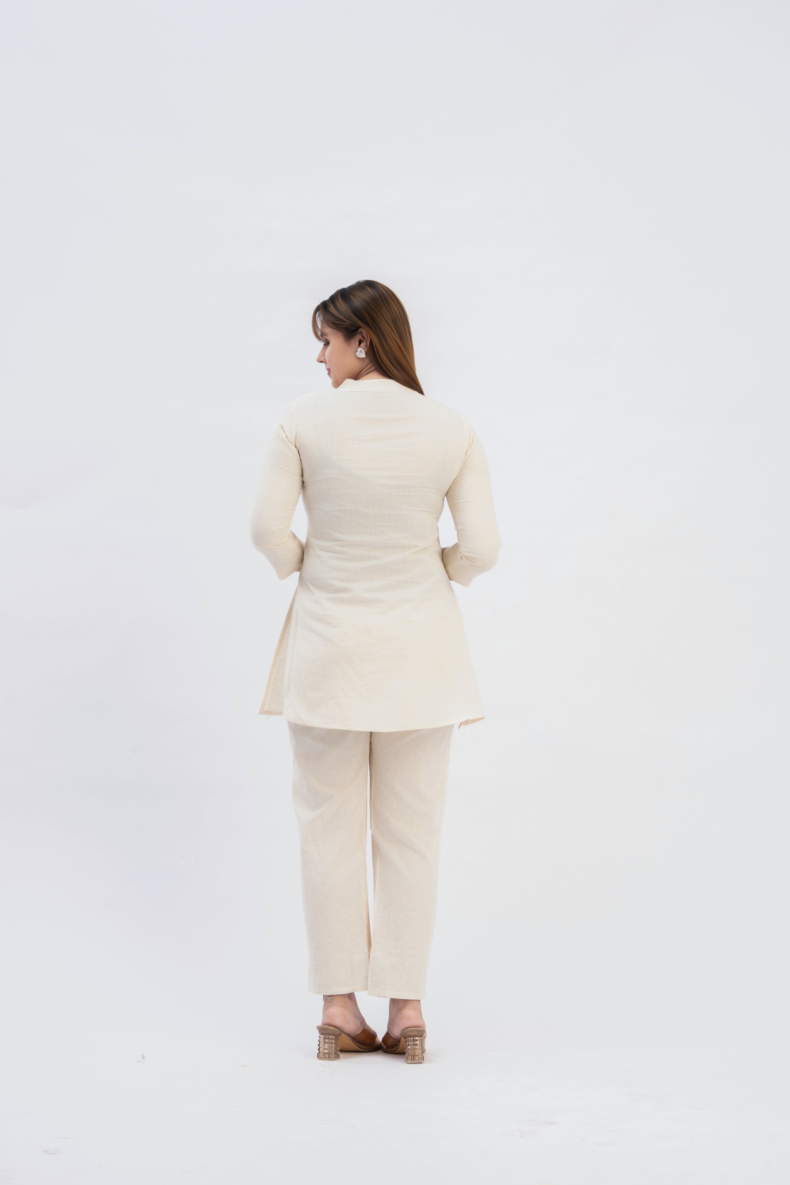 Off-White Embroidered Kurti Pant Set