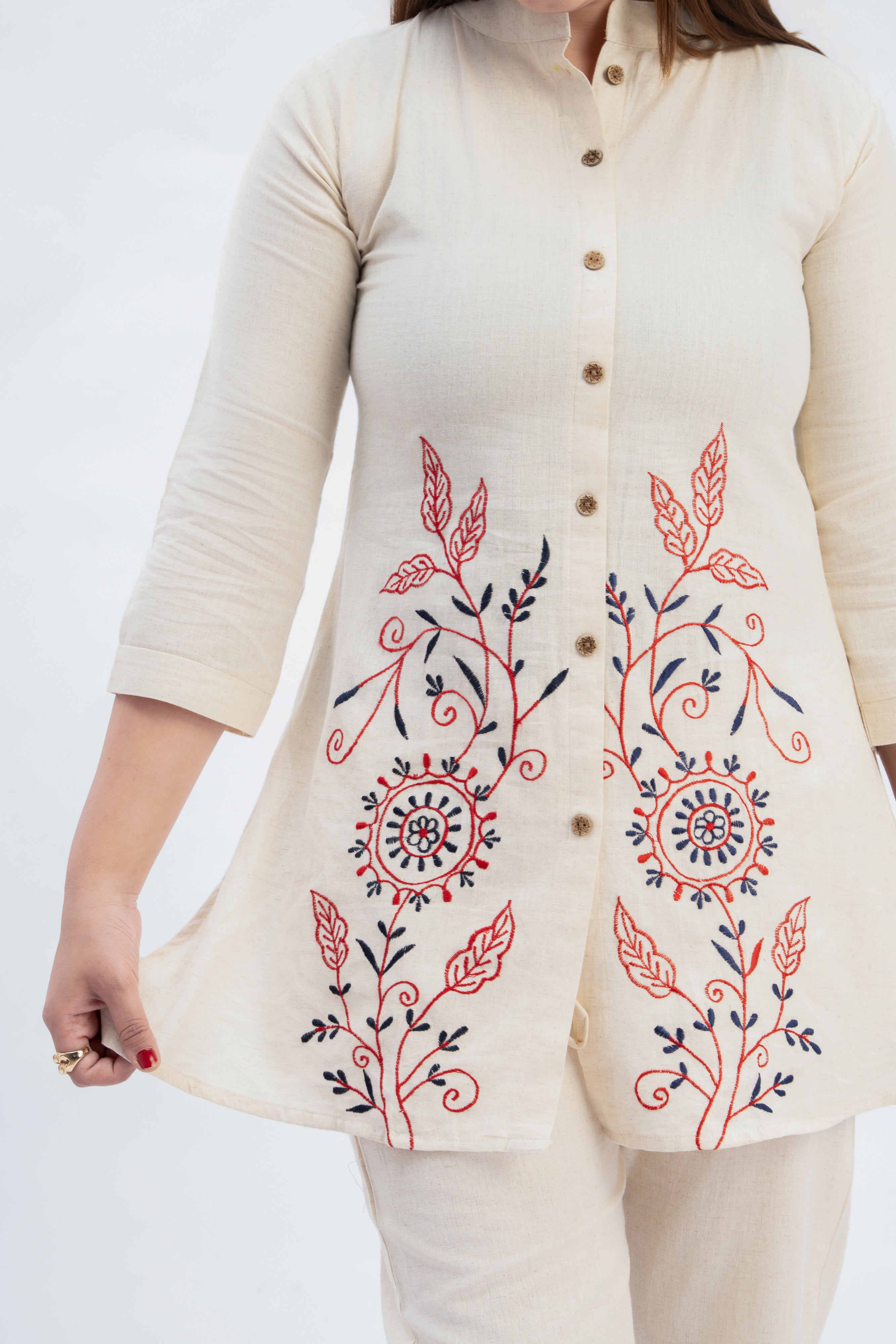 Off-White Embroidered Kurti Pant Set