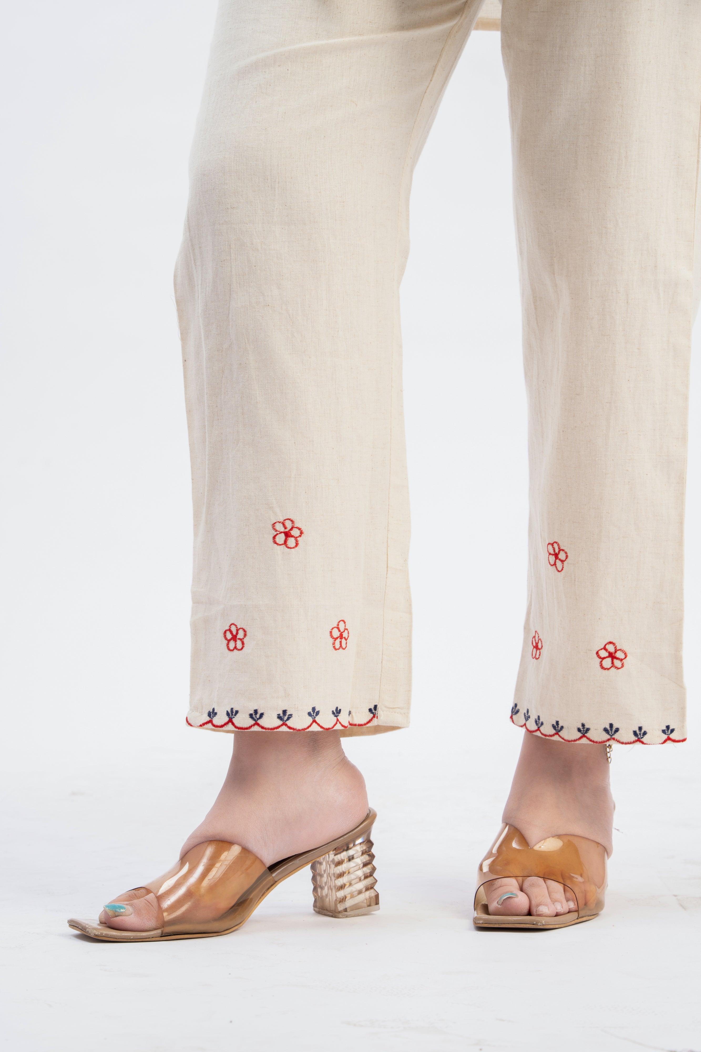 Off-White Embroidered Kurti Pant Set