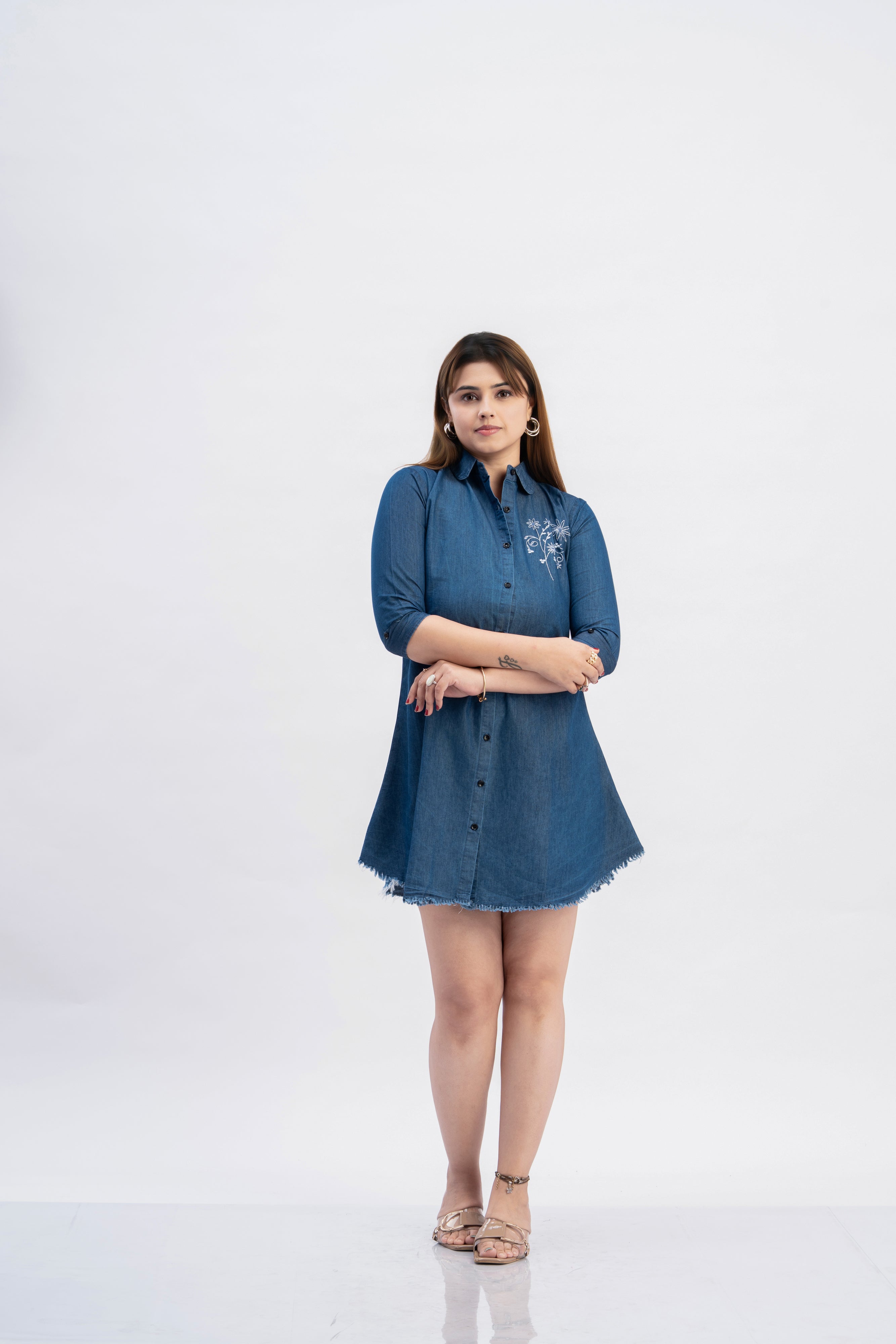 Women’s Embroidered Button-Down Shirt Dress