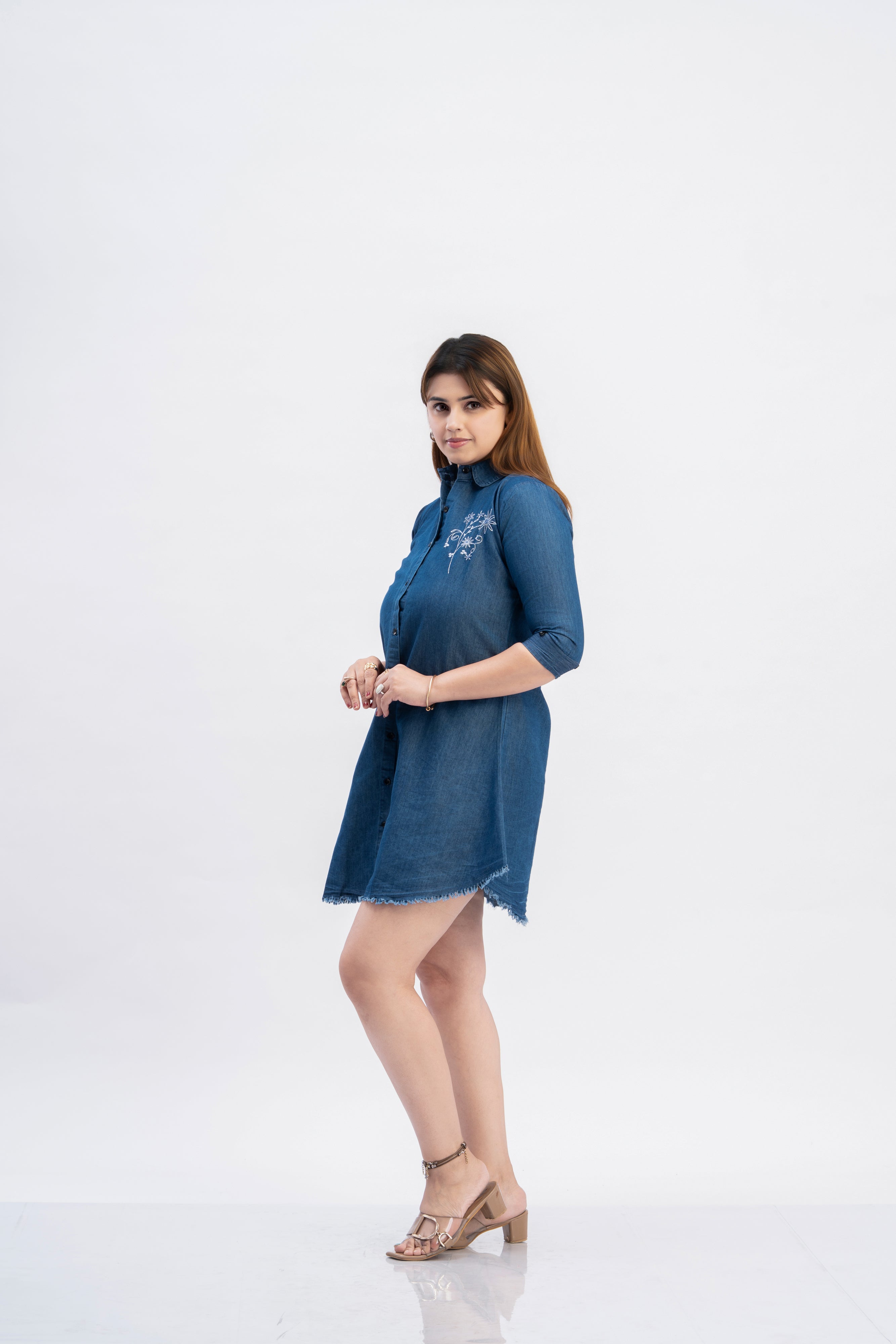 Women’s Embroidered Button-Down Shirt Dress