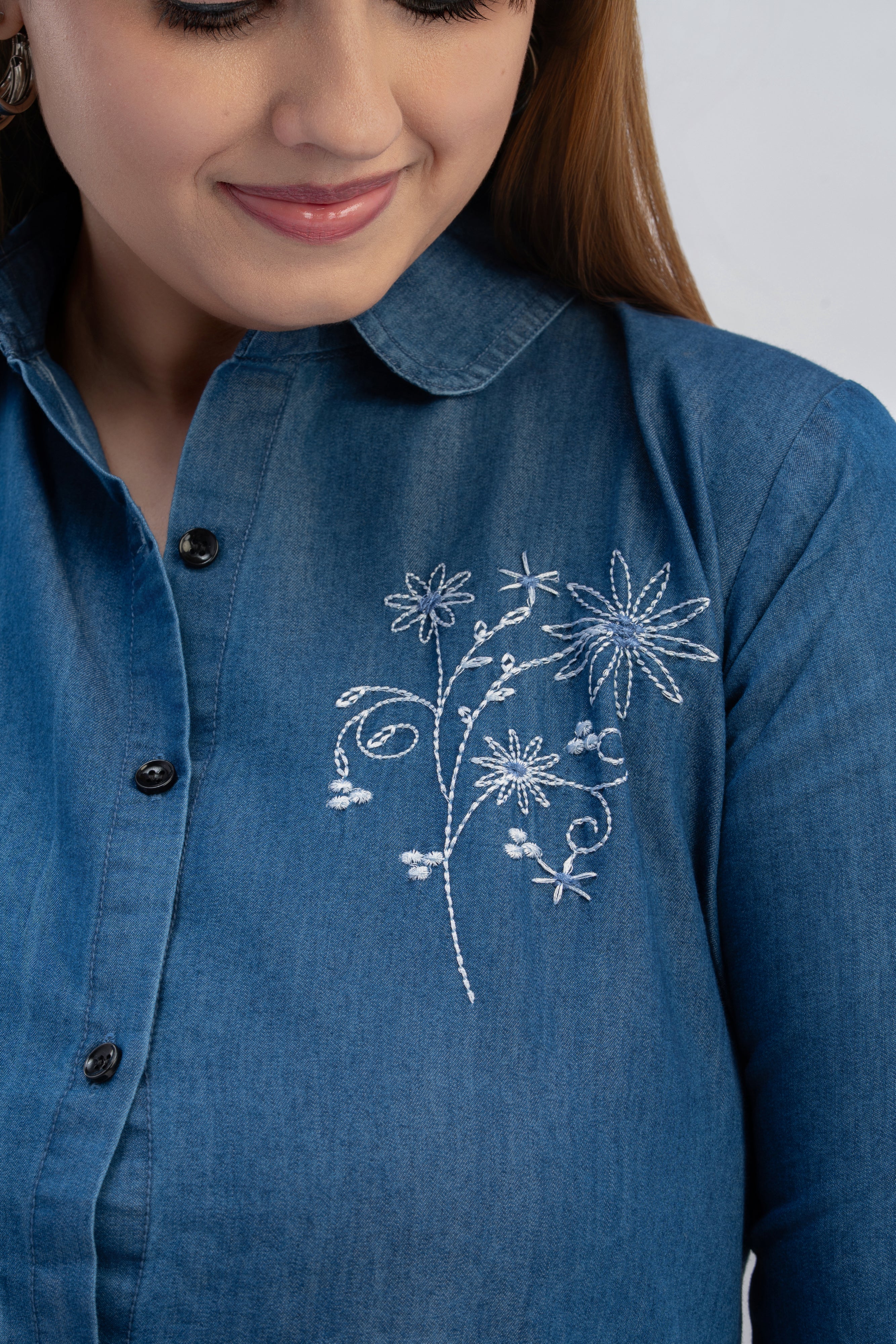 Women’s Embroidered Button-Down Shirt Dress