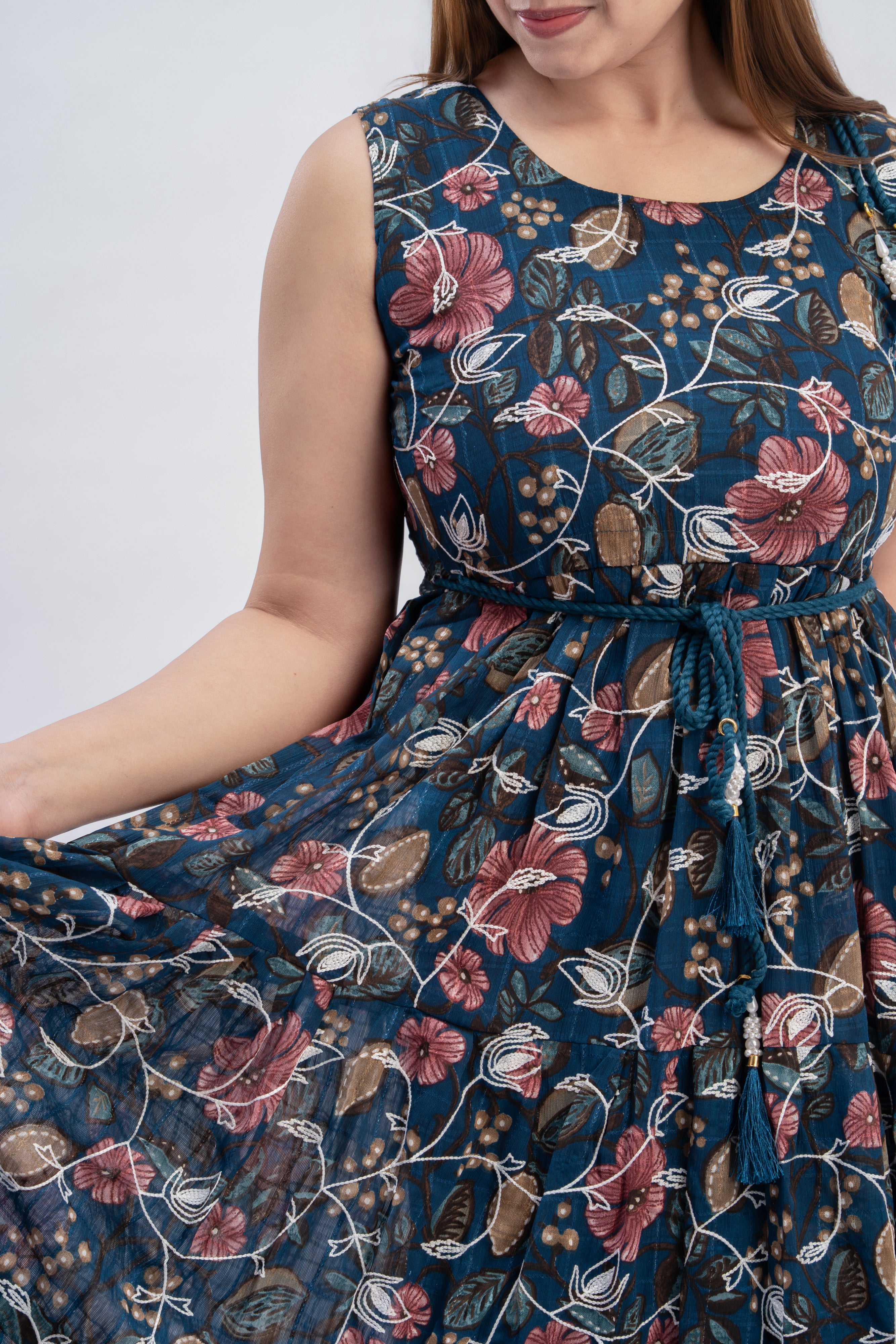 Women’s Printed Flared Dress with Attached Inner Sleeves