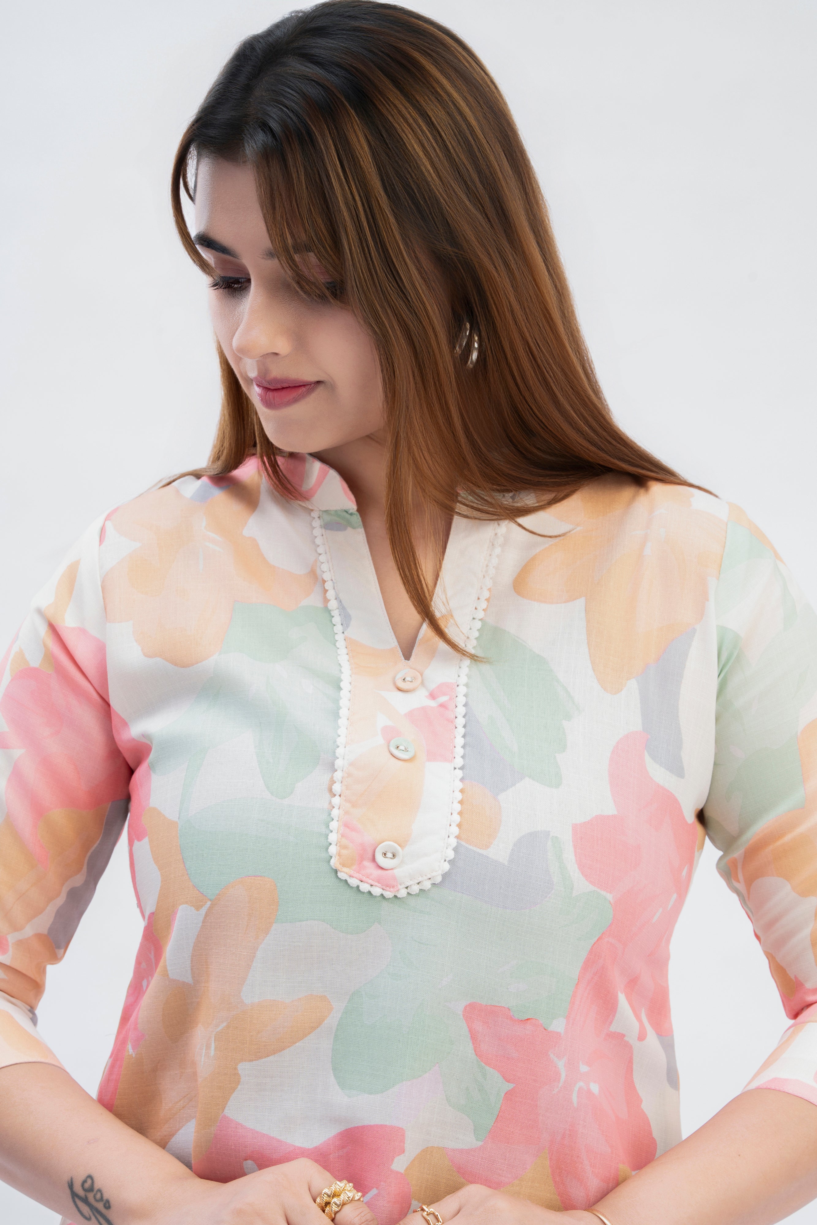 Women’s Pastel Floral Printed Kurti Pant Set