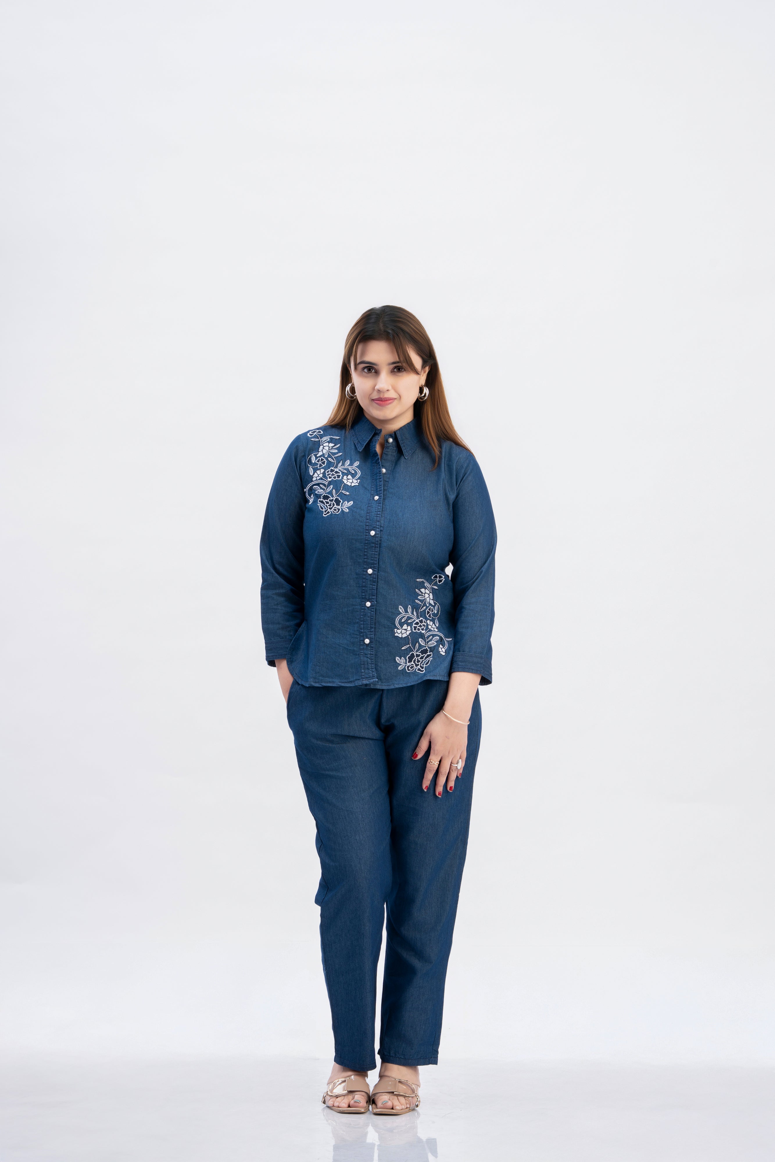 Embroidered Denim Co-Ord Set