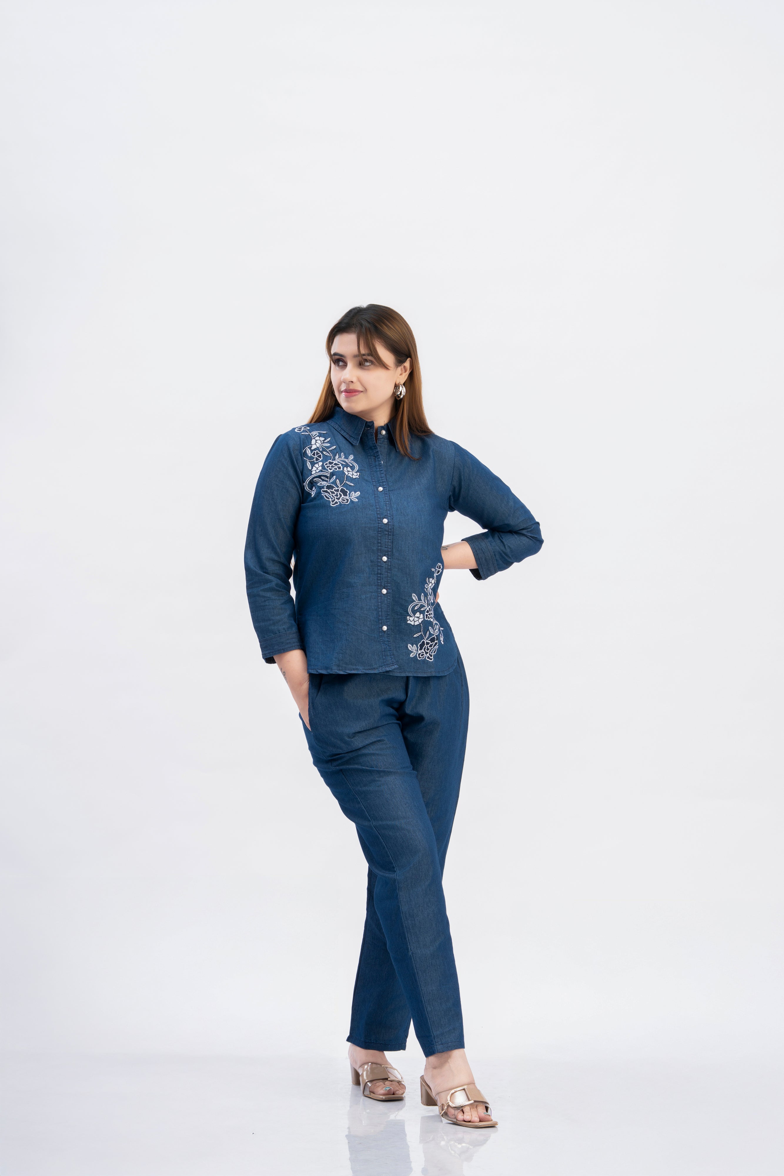 Embroidered Denim Co-Ord Set