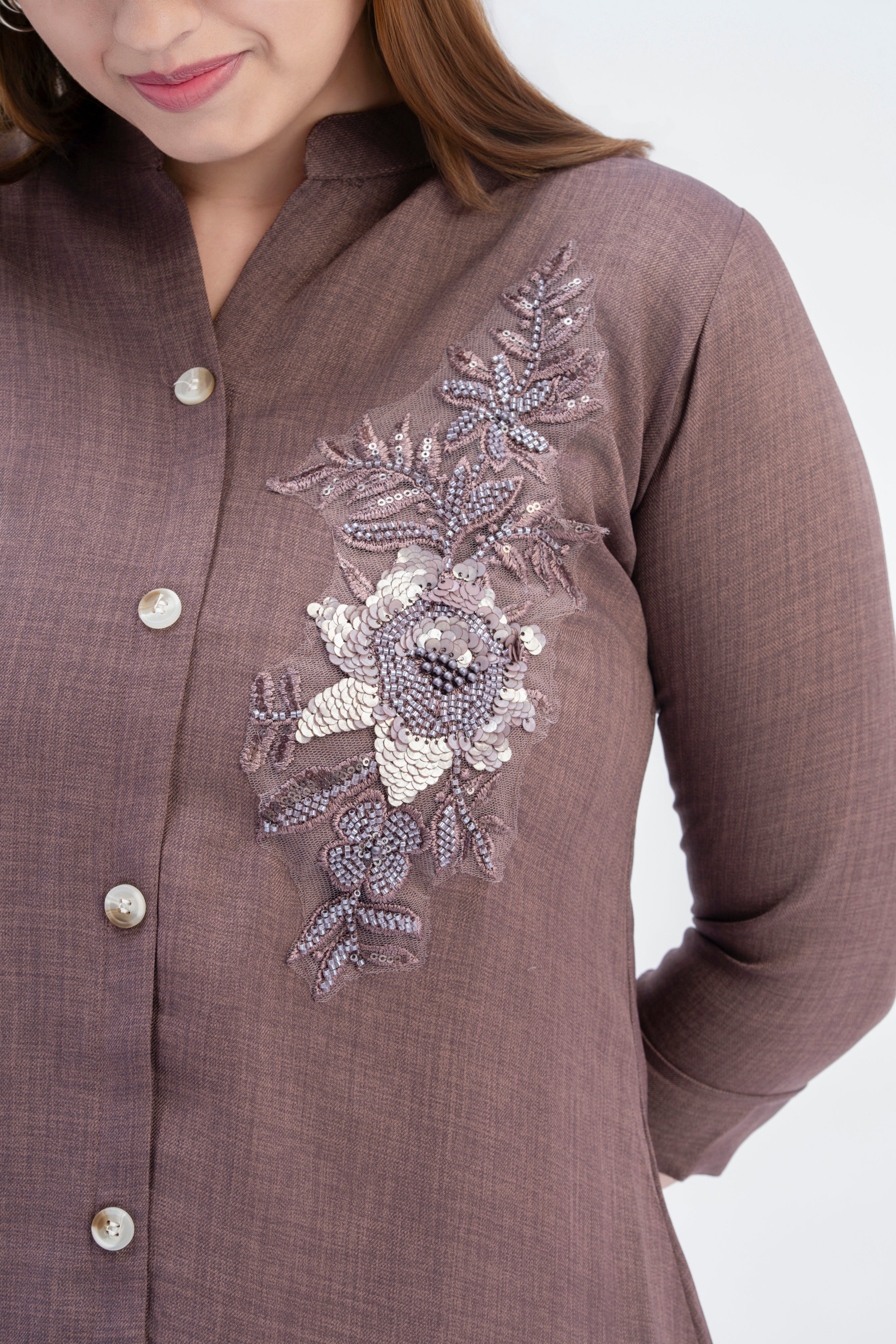 Women’s Brown Embroidered Kurti Pant Co-Ord Set